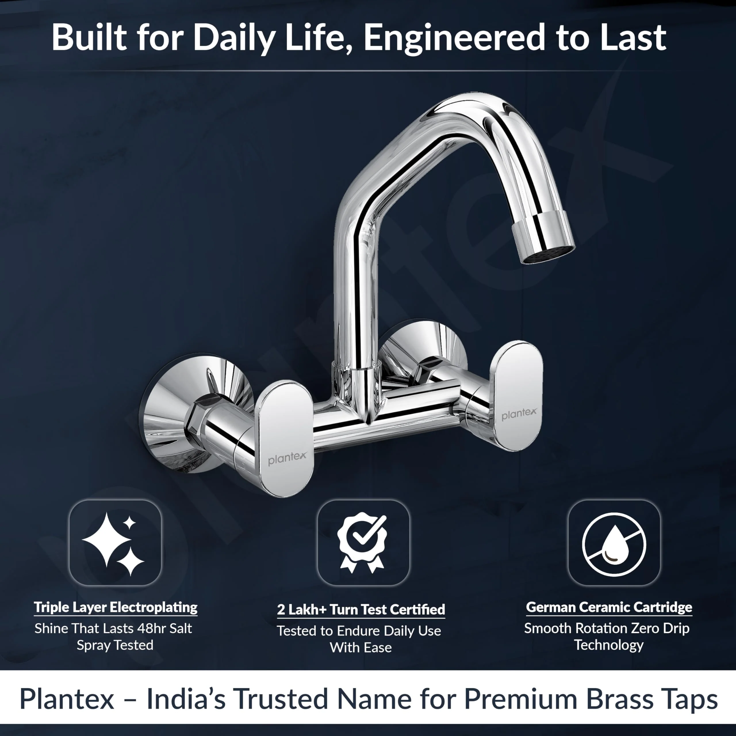 Plantex Pure Brass Kitchen Sink Tap/Sink Mixer Tap Hot and Cold/Kitchen Taps for Home Sink with Brass Wall Flange and Teflon Tape-7 Year Warranty by Plantex (ORN-215-Chrome) - Image 2