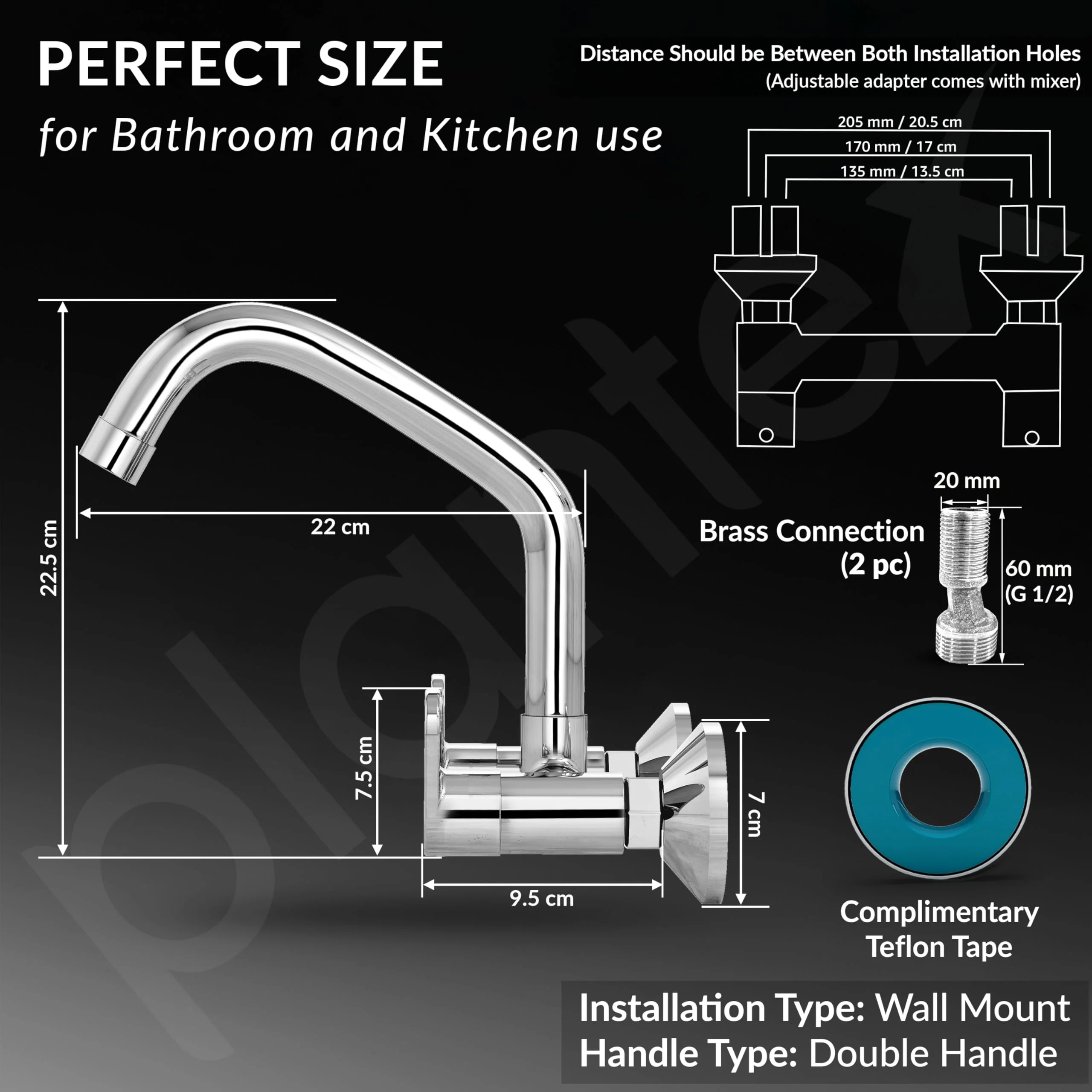 Plantex Pure Brass Kitchen Sink Tap/Sink Mixer Tap Hot and Cold/Kitchen Taps for Home Sink with Brass Wall Flange and Teflon Tape-7 Year Warranty by Plantex (ORN-215-Chrome) - Image 4