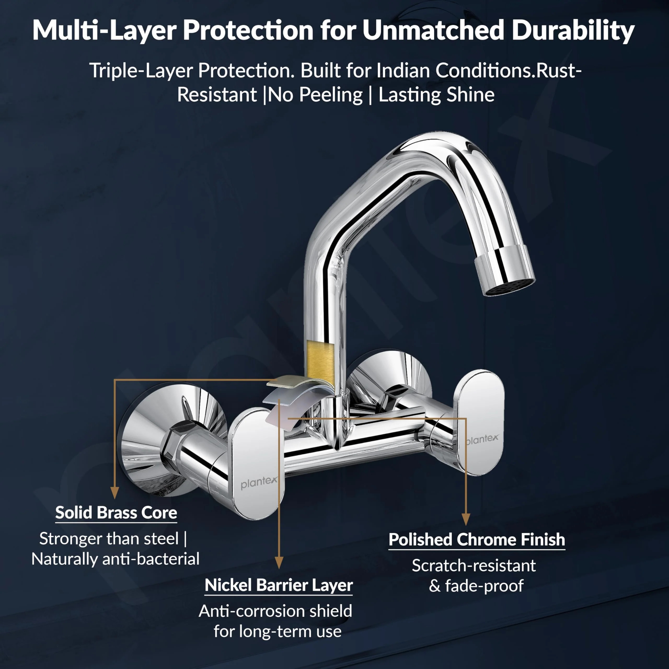 Plantex Pure Brass Kitchen Sink Tap/Sink Mixer Tap Hot and Cold/Kitchen Taps for Home Sink with Brass Wall Flange and Teflon Tape-7 Year Warranty by Plantex (ORN-215-Chrome) - Image 5