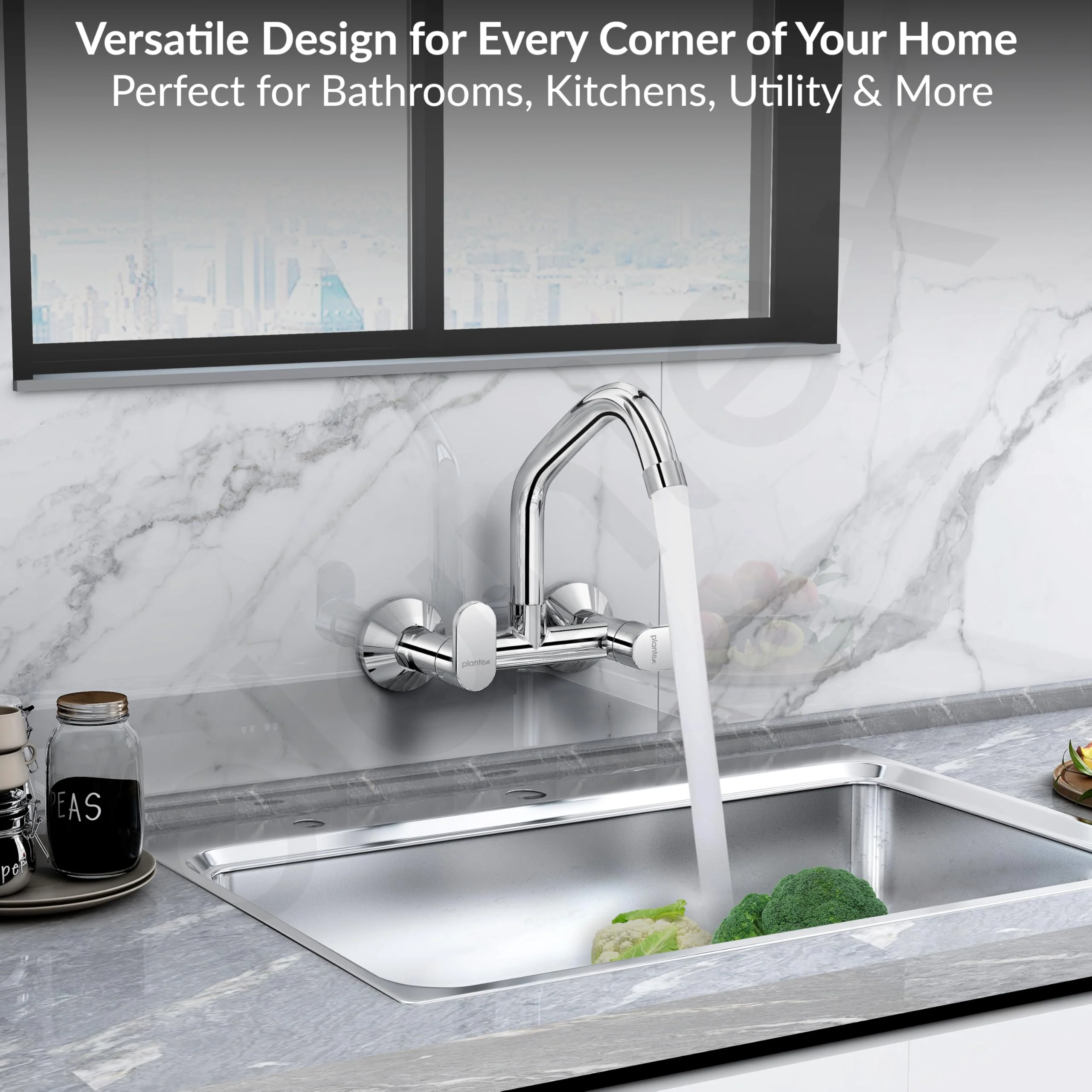 Plantex Pure Brass Kitchen Sink Tap/Sink Mixer Tap Hot and Cold/Kitchen Taps for Home Sink with Brass Wall Flange and Teflon Tape-7 Year Warranty by Plantex (ORN-215-Chrome) - Image 6