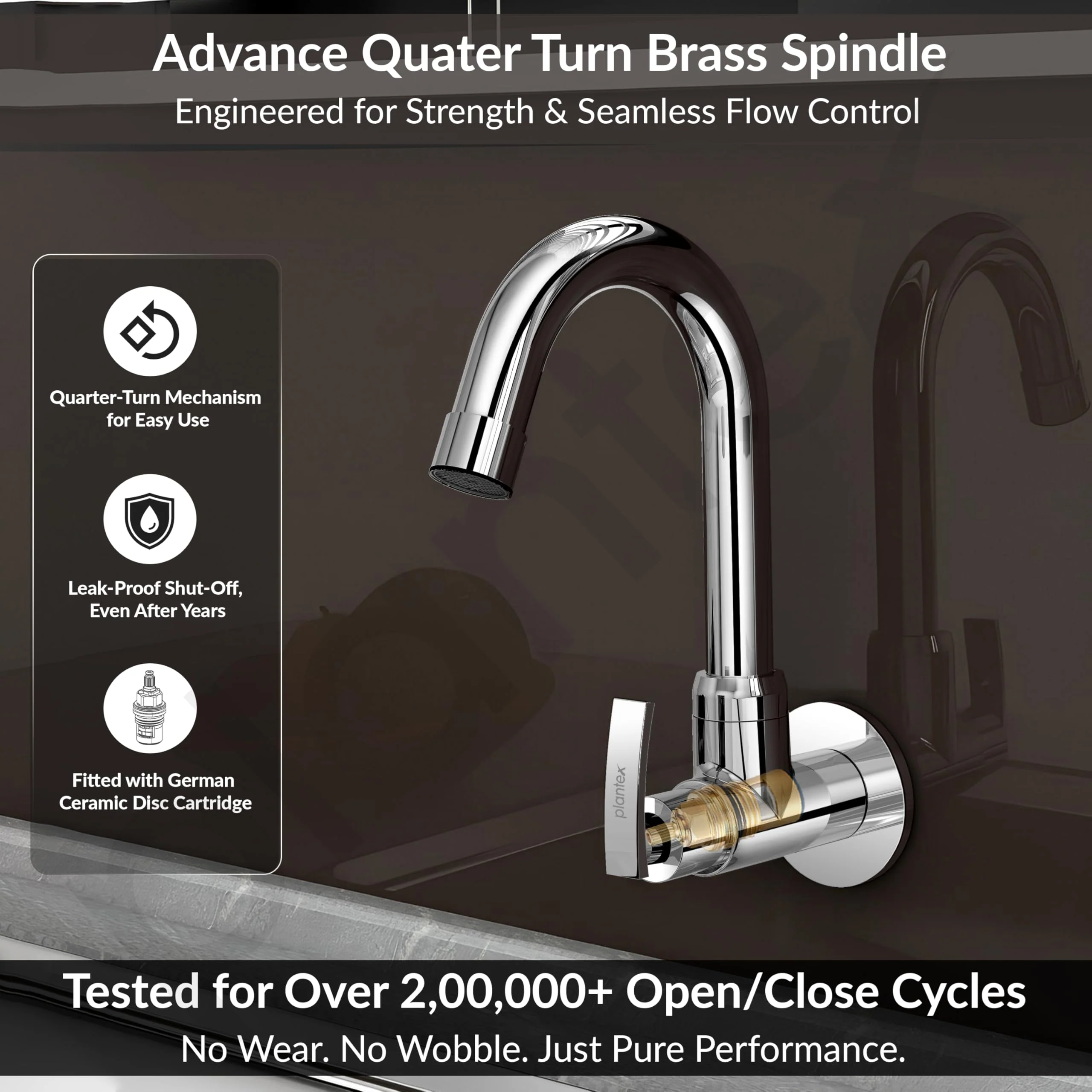 Plantex Pure Brass Kitchen Sink Tap with 360° Extended Swivel Spout with Water Saving Aerator/Sink Tap for Kitchen Basin with Brass Wall Flange-7 Year Warranty by Plantex (COL-1010- Chrome) - Image 3