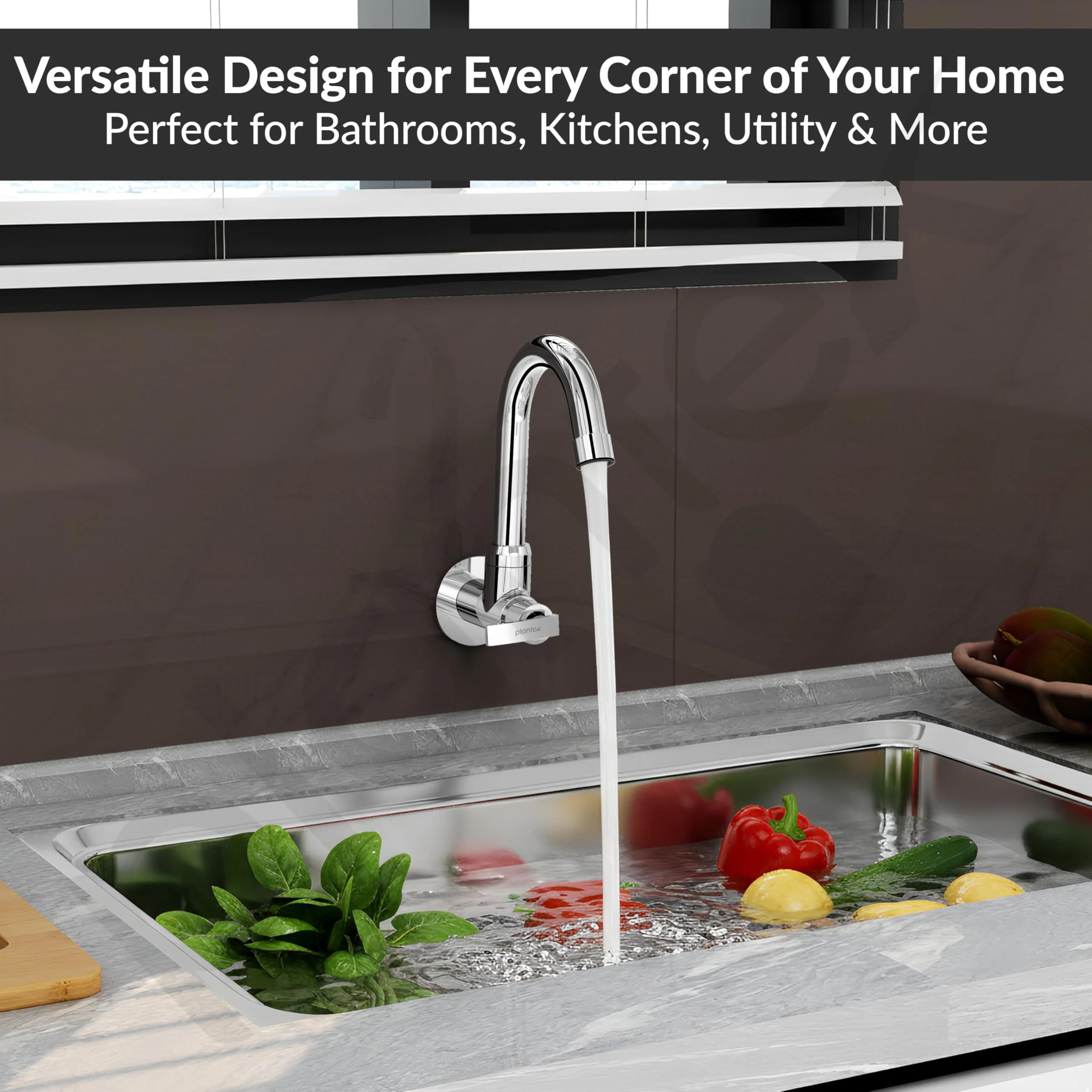 Plantex Pure Brass Kitchen Sink Tap with 360° Extended Swivel Spout with Water Saving Aerator/Sink Tap for Kitchen Basin with Brass Wall Flange-7 Year Warranty by Plantex (COL-1010- Chrome) - Image 7
