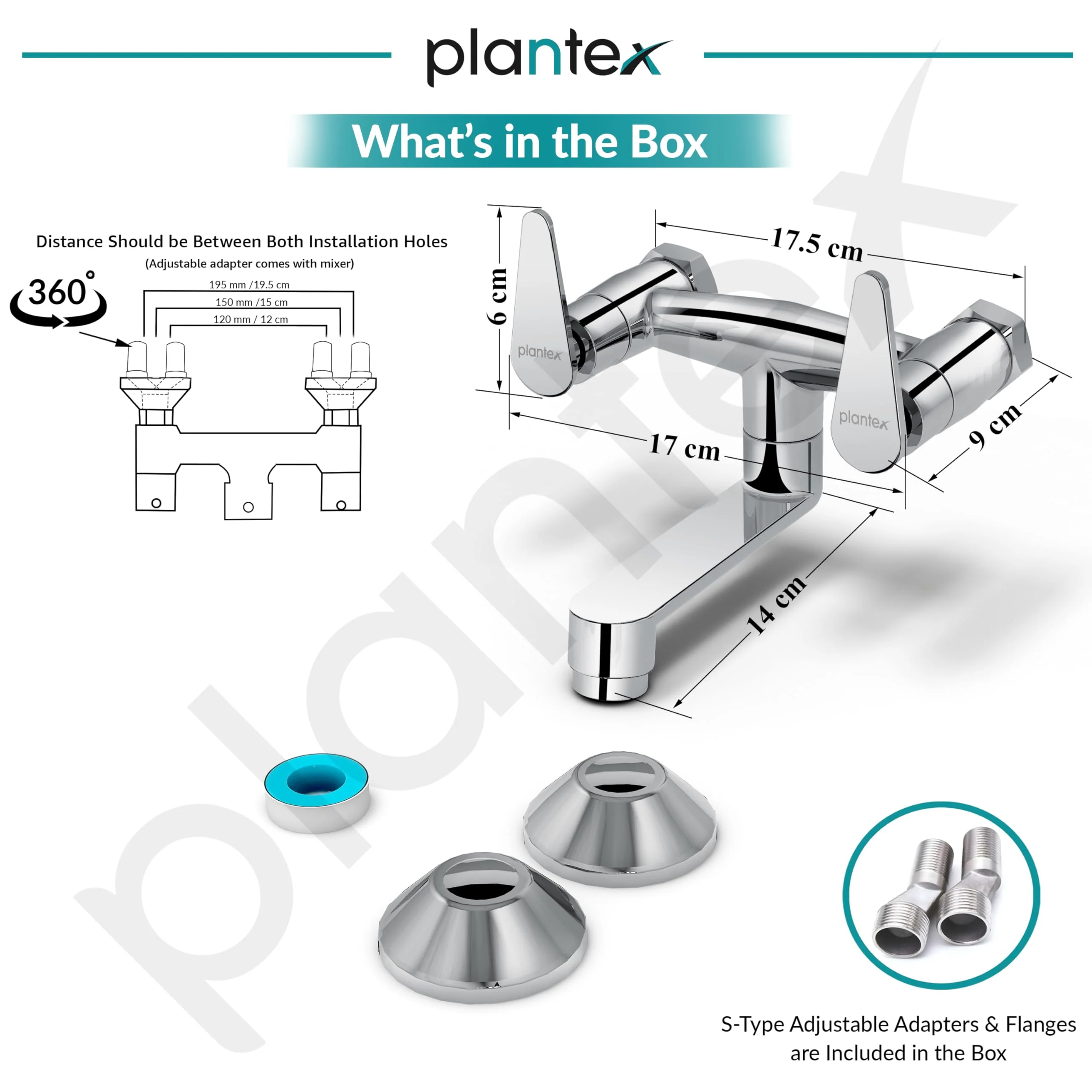 Plantex Pure Brass LEA-716 Non Telephonic Wall Mixer with Water Saving Faucet Nozzle/Mixer Tap for Bathroom with Brass Wall Flange-7 Year Warranty by Plantex (Mirror Chrome) - Image 3
