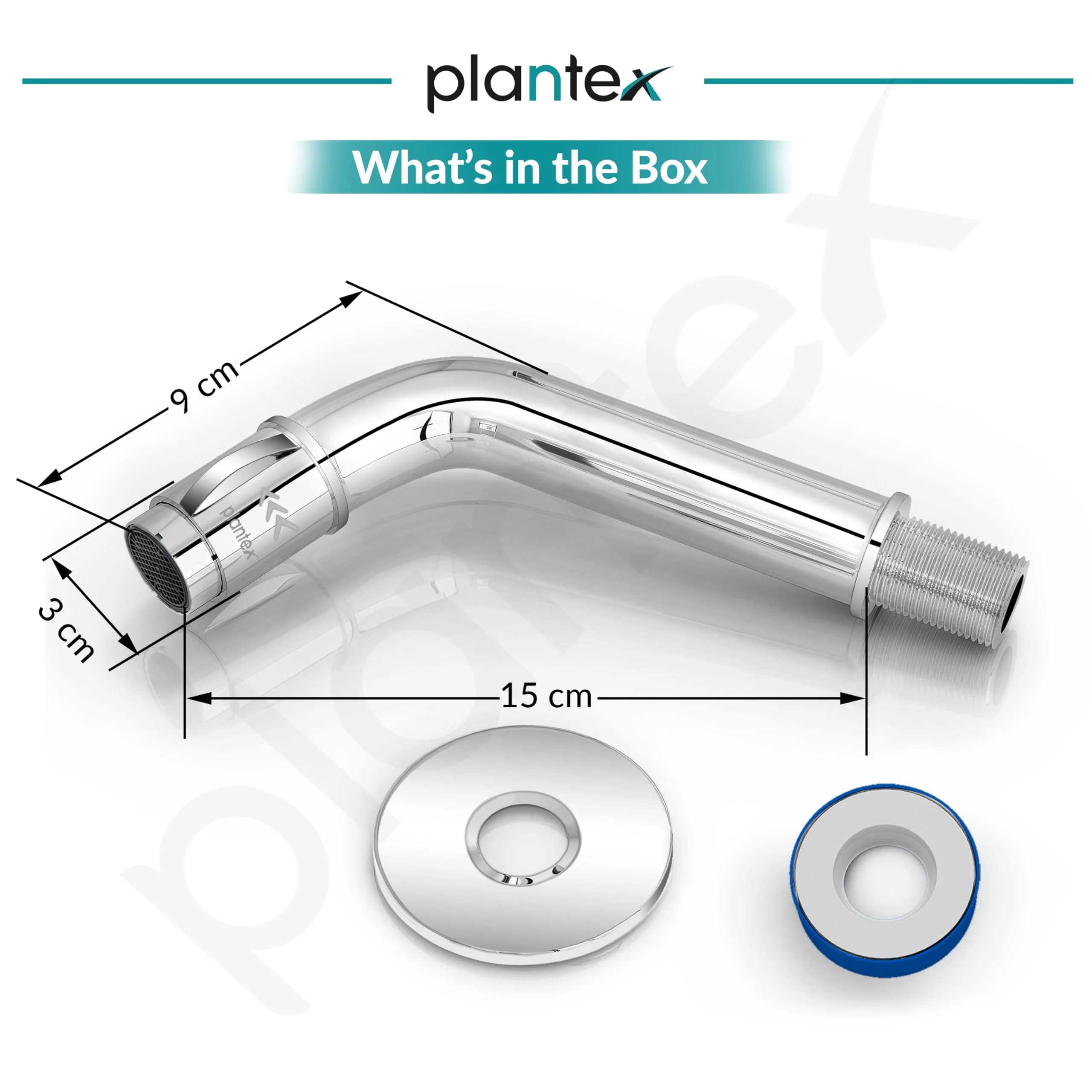 Plantex Pure Brass MAG-1201 Mouth-Flow Swan Neck Bib Cock Water Tap with Teflon Tape & Brass Wall Flange with Bib Tap with Water Saving Nozzle 7-Year Warranty (Mirror Chrome) - Image 3