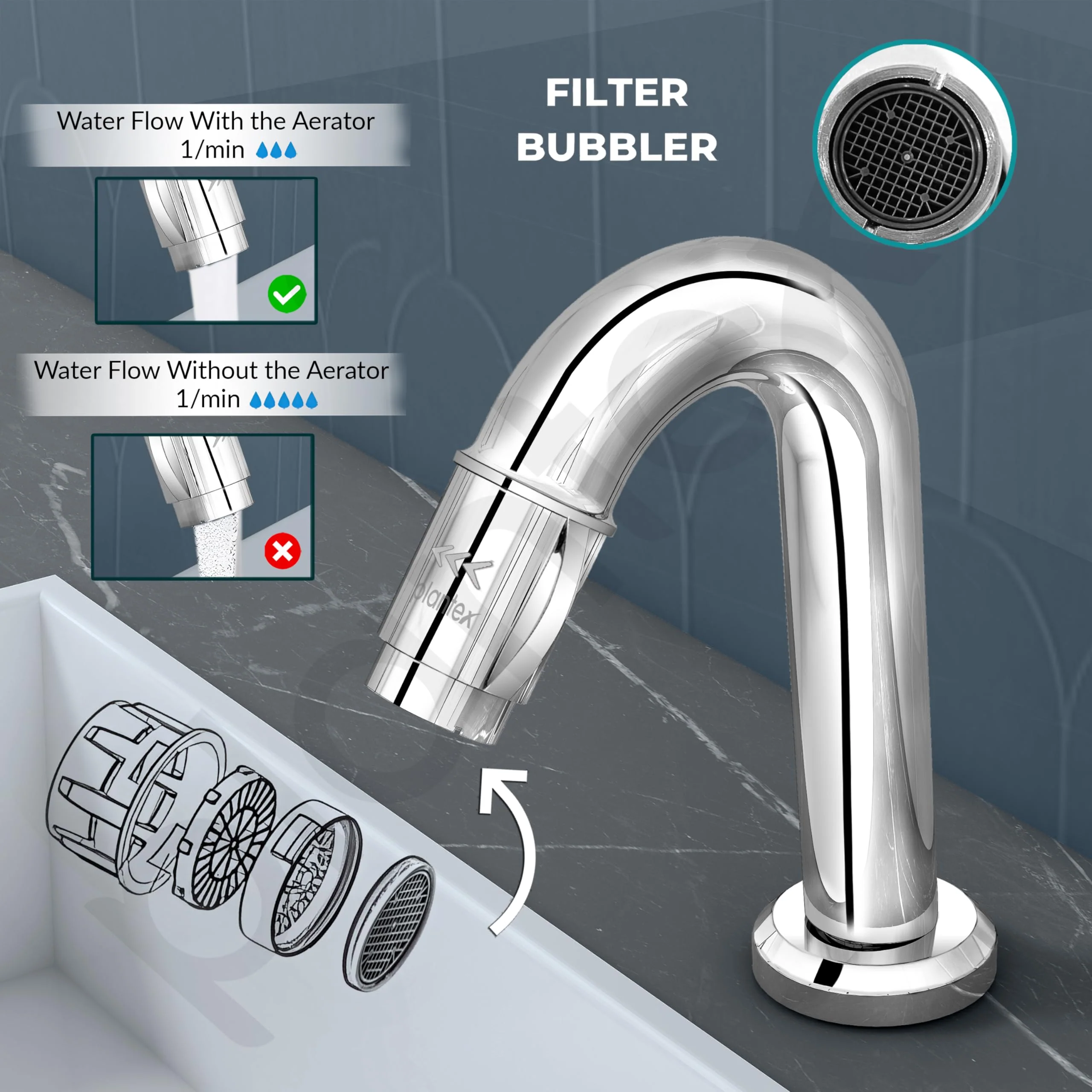 Plantex Pure Brass Mouth-Flow Swan Neck Pillar Cock Water Tap/Tabletop Basin Tap with Teflon Tape/7 Year Warranty (MAG-1203-Chrome) - Image 5
