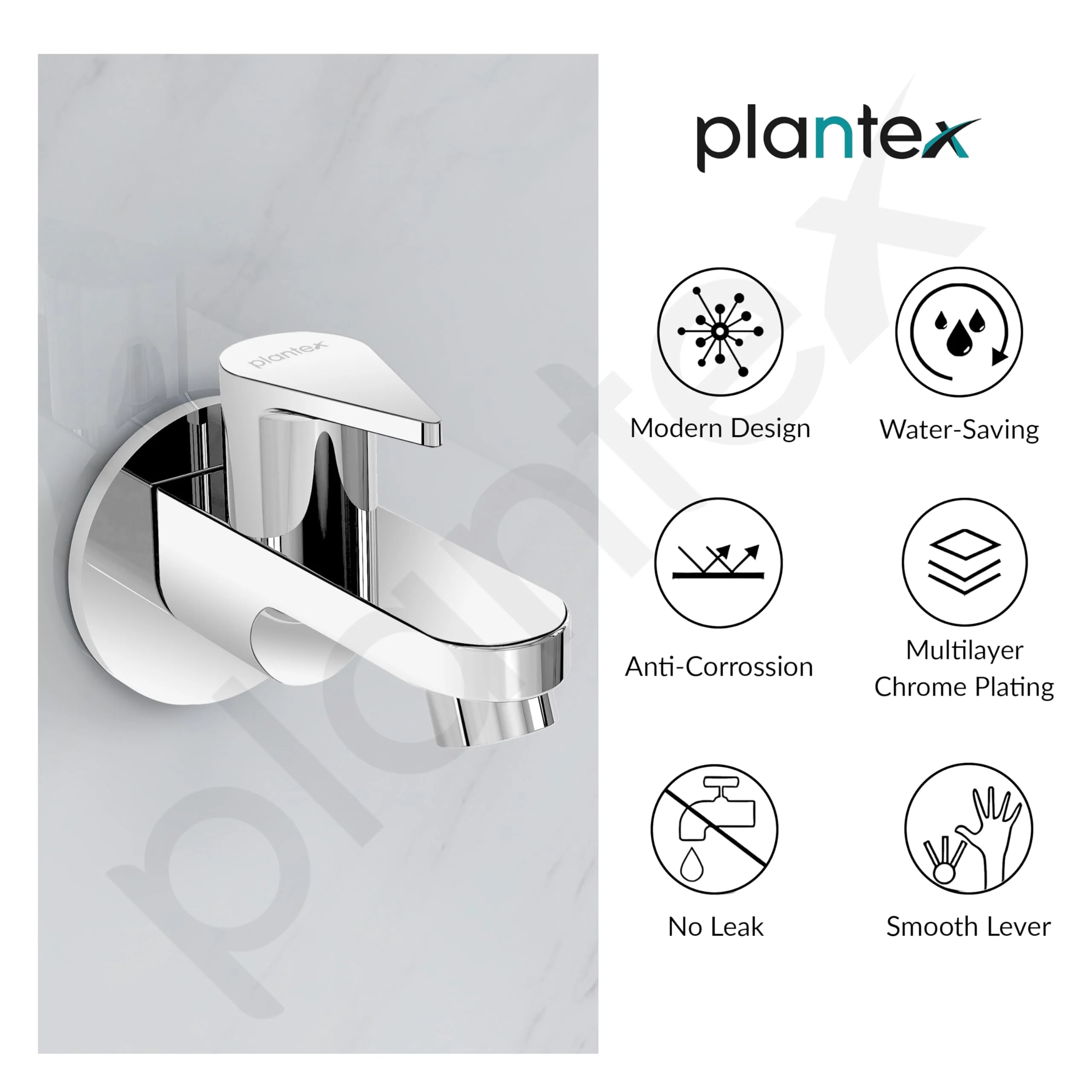 Plantex Pure Brass PAC-1801 Bib Cock Water Tap with Water Saving Aerator/Bib Tap with Teflon Tape & Brass Wall Flange for Wash Basin-7 Year Warranty (Mirror Chrome Finish) - Image 6