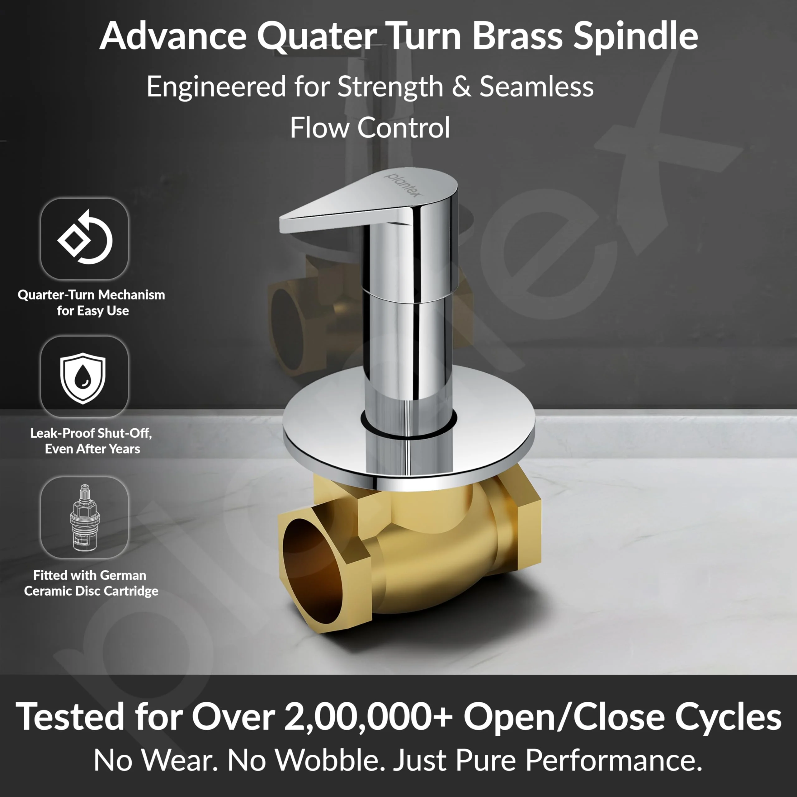 Plantex Pure Brass PAC-1806 Angular Concealed Stop Cock/Concealed Stop Valve Tap For Bathroom With Teflon Tape & Adjustable Brass Wall Flange – 15 mm (Mirror-Chrome Finish) - Image 2