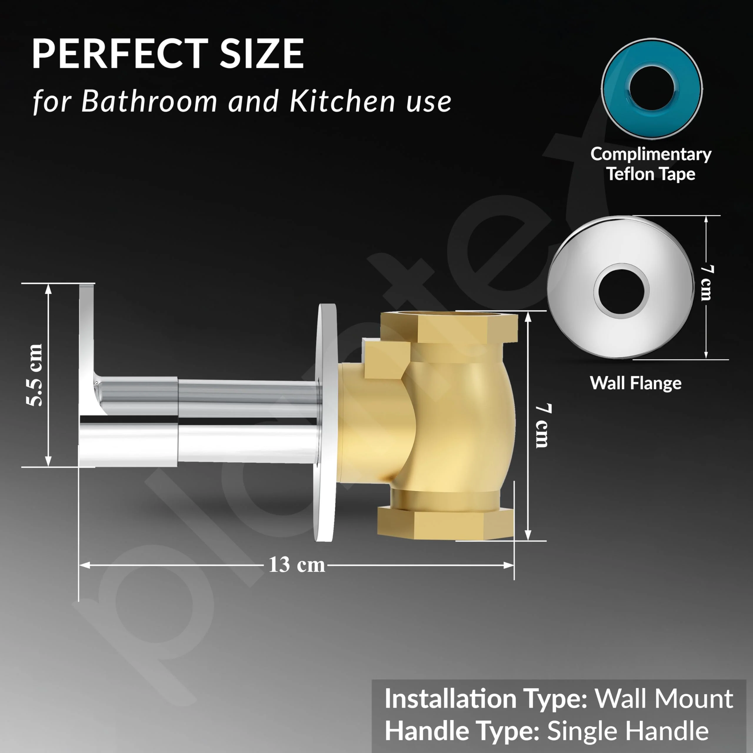 Plantex Pure Brass PAC-1806 Angular Concealed Stop Cock/Concealed Stop Valve Tap For Bathroom With Teflon Tape & Adjustable Brass Wall Flange – 15 mm (Mirror-Chrome Finish) - Image 4