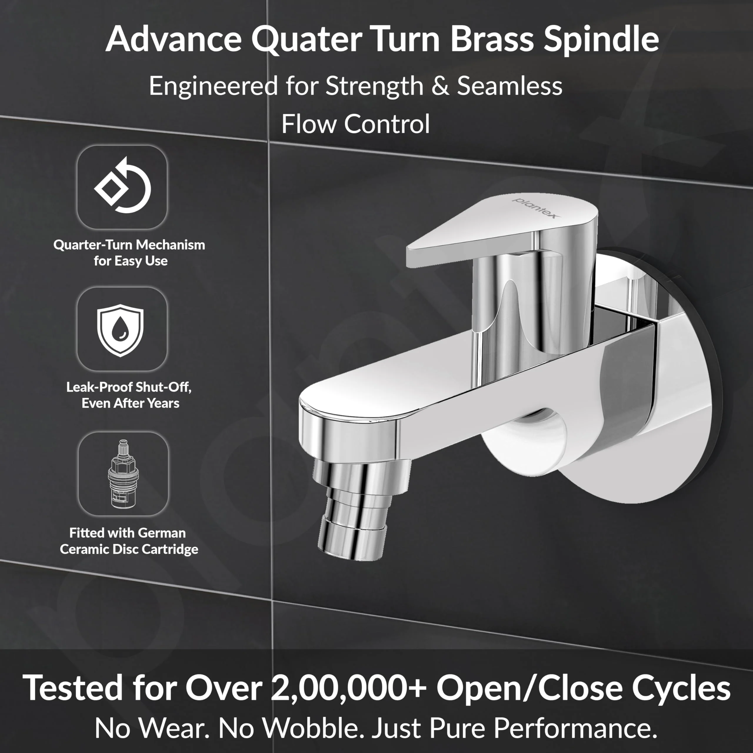 Plantex Pure Brass PAC-1828 Washing Machine Tap with Teflon Tape & Brass Wall Flange/Nozzle Tap for Garden-7 Year Warranty (Mirror Chrome Finish) - Image 2
