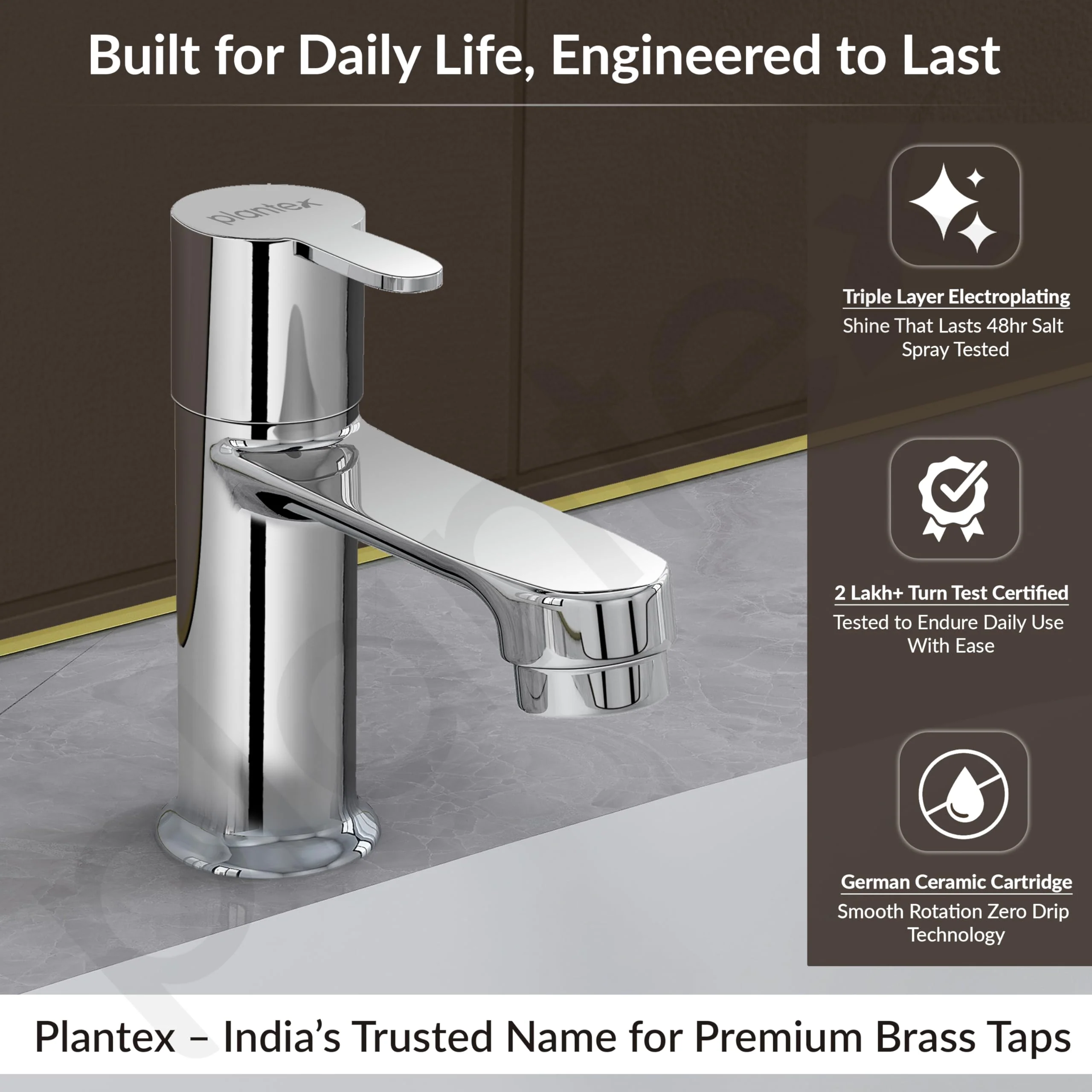 Plantex Pure Brass Pillar Tap for wash Basin with Water Saving Aerator/Wash Basin Tap/Taps for Basin- 7 Year Warranty by Plantex-(FLO-803-Chrome) - Image 3