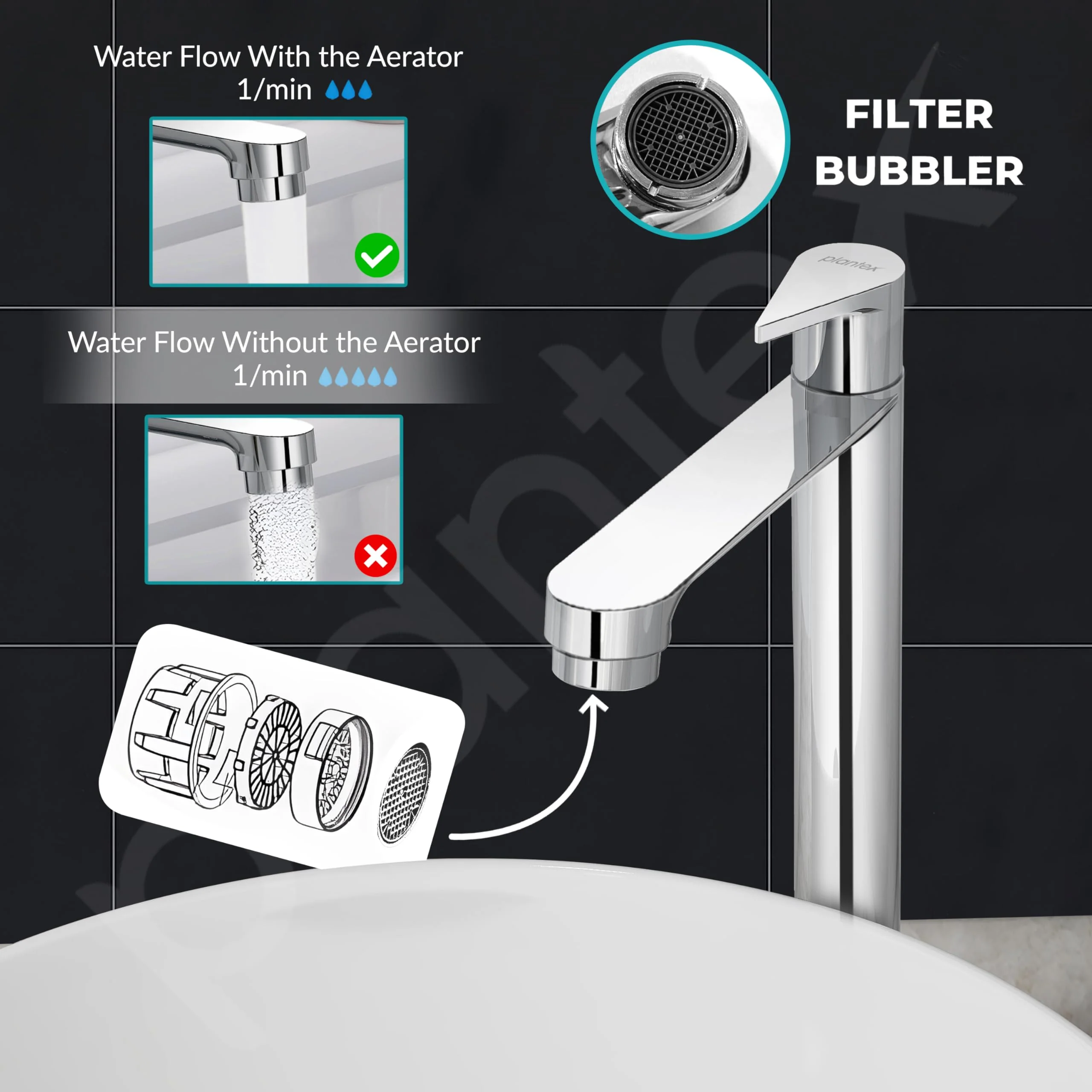 Plantex Pure Brass Pillar Tap for Wash Basin with Water Saving Nozzle/High Neck Wash Basin Tap/Pillar Cocke for Basin with 7 Year Warranty- (PAC-1804-Mirror Chrome) - Image 6