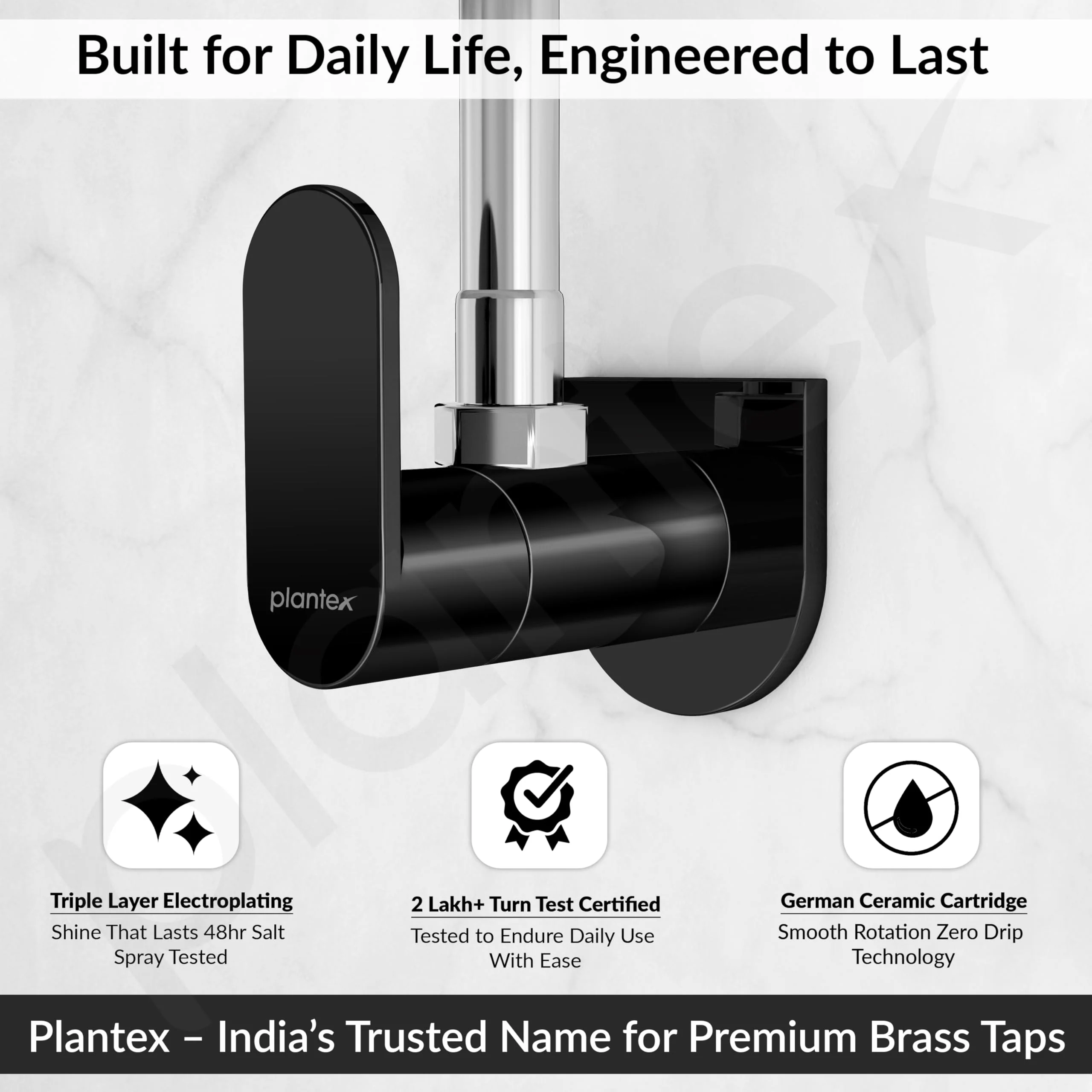 Plantex Pure Brass Single Lever Angle Valve for Bathroom with Brass Wall Flange and Teflon Tape/Angle Cocke for Bathroom-7 Year Warranty by Plantex- [ORN-205-PVD Black] - Image 2