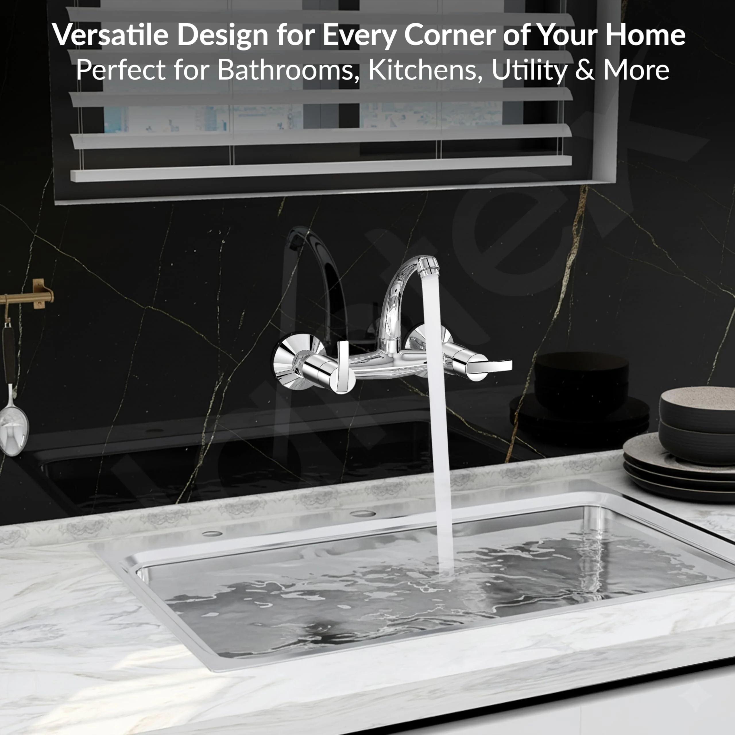 Plantex Pure Brass Sink Mixer Tap/Hot and Cold Water Mixer with Swinging Spout/Wall Mount Kitchen Sink Tap with Brass Wall Flange & Teflon Tape - (Chrome - AQ-1414) - Image 7