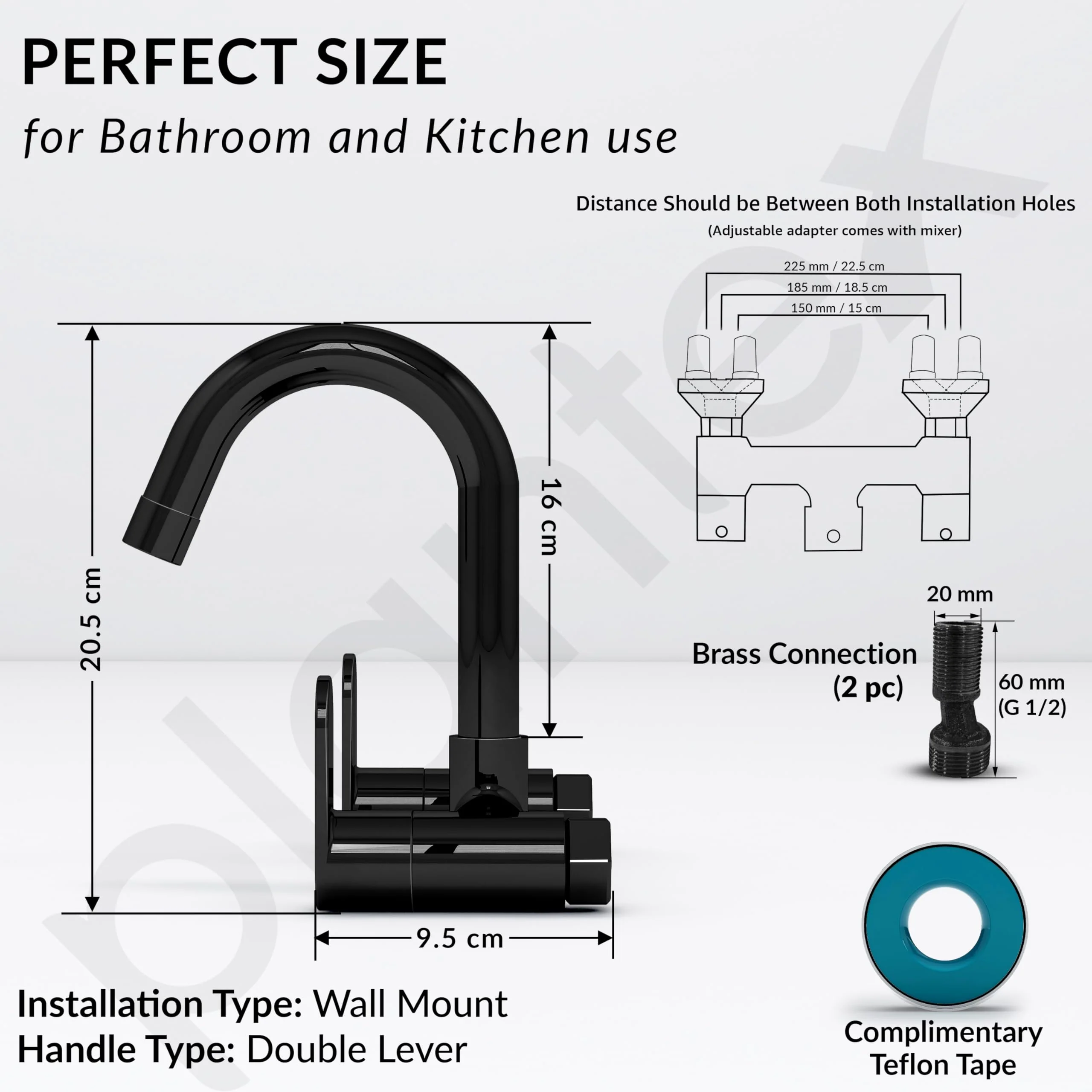 Plantex Pure Brass Sink Mixer Tap Hot and Cold with Water Saving Aerator/360° Swivel Spout fo Sink Tap with Brass Wall Flange -7 Year Warranty by Plantex (ORN-214-Black) - Image 5