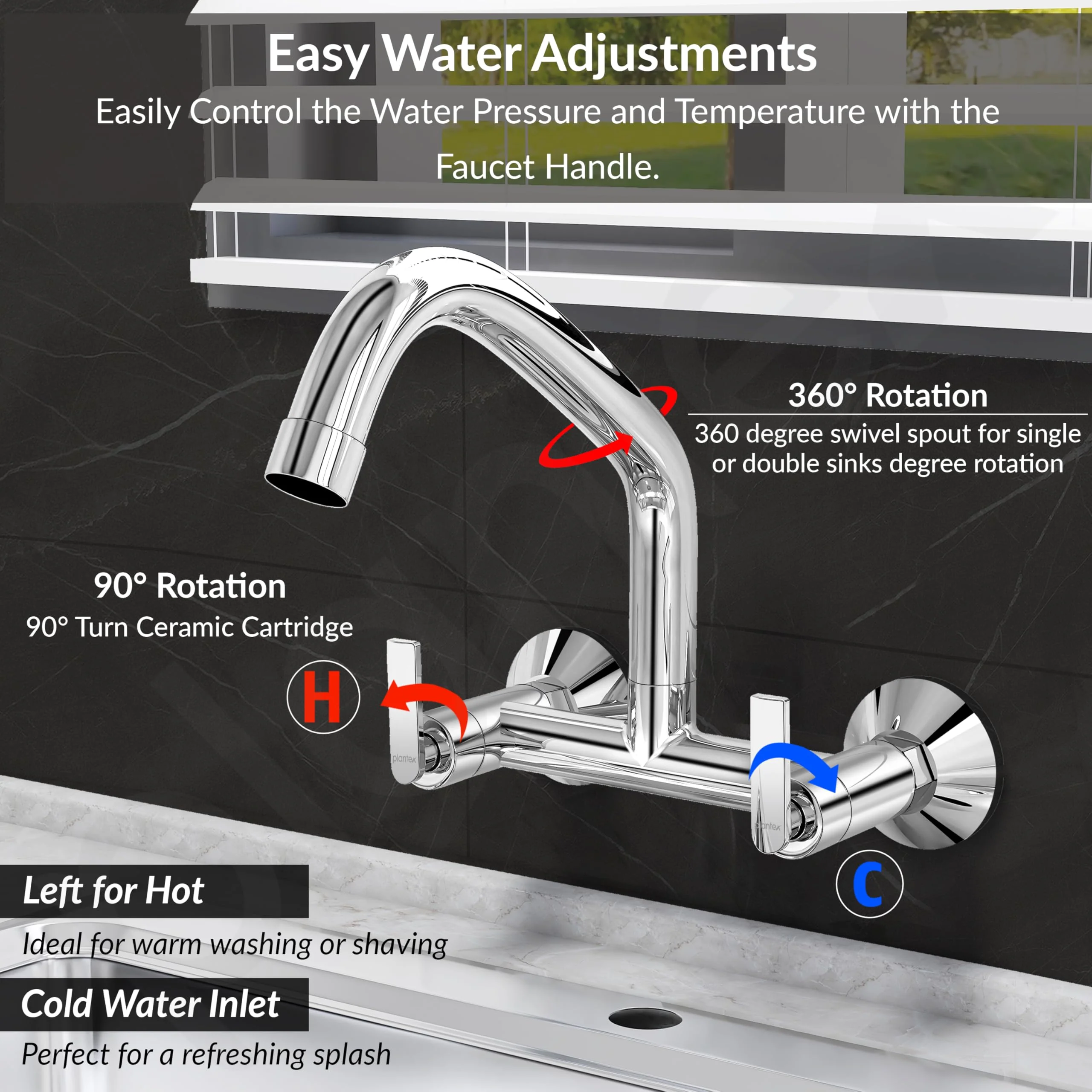 Plantex Pure Brass Sink Mixer Tap with 360° Swivel Spout/Hot and Cold Water Tap for Kitchen with Brass Wall Flange and Teflon Tape-7 Year Warranty (BAL-515) - Image 6