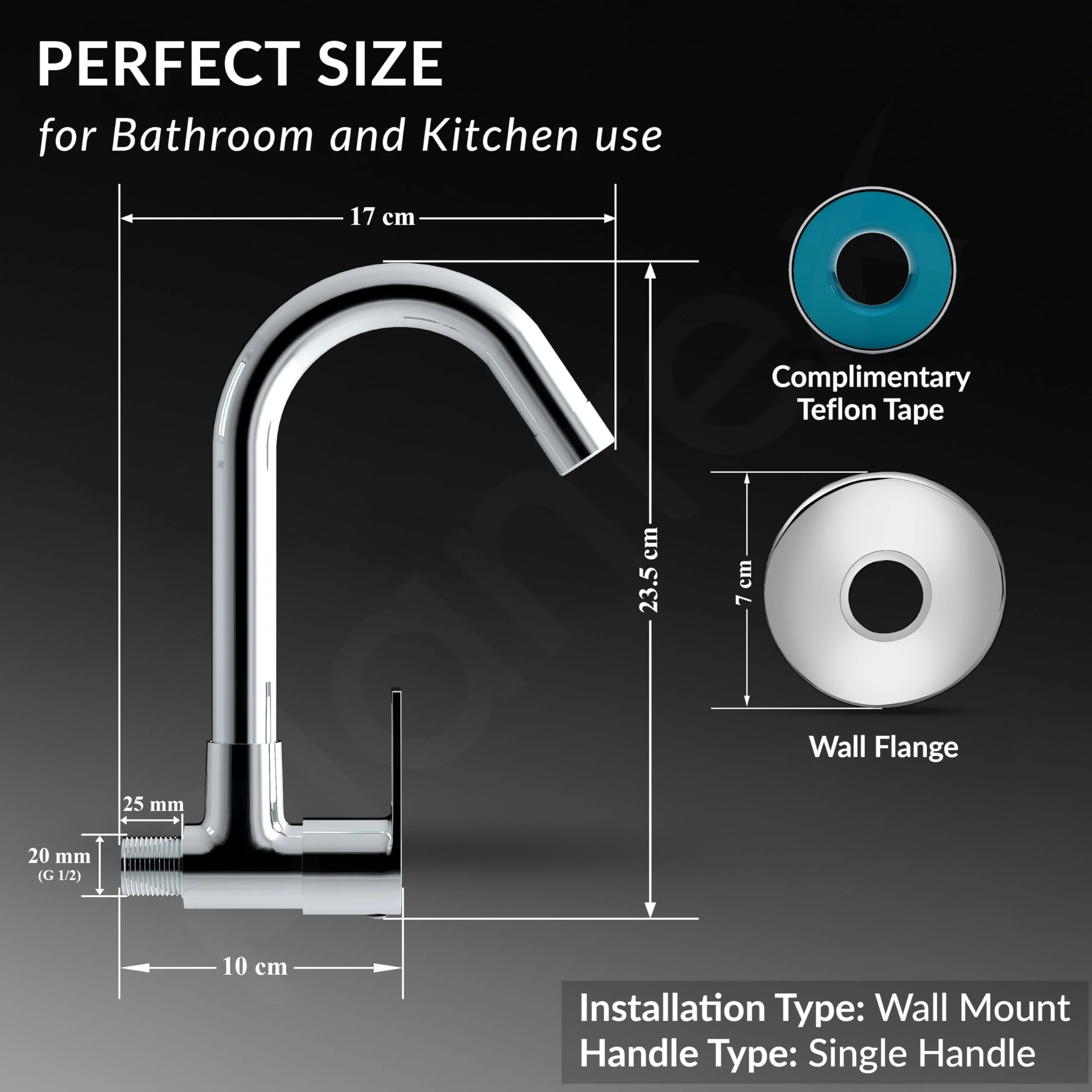 Plantex Pure Brass Sink Tap for Kitchen Basin/Wall Mount Sink Cock for Kitchen with Wall Flange and Teflon Tapes/Water Tap -(3204, Chrome) - Image 5