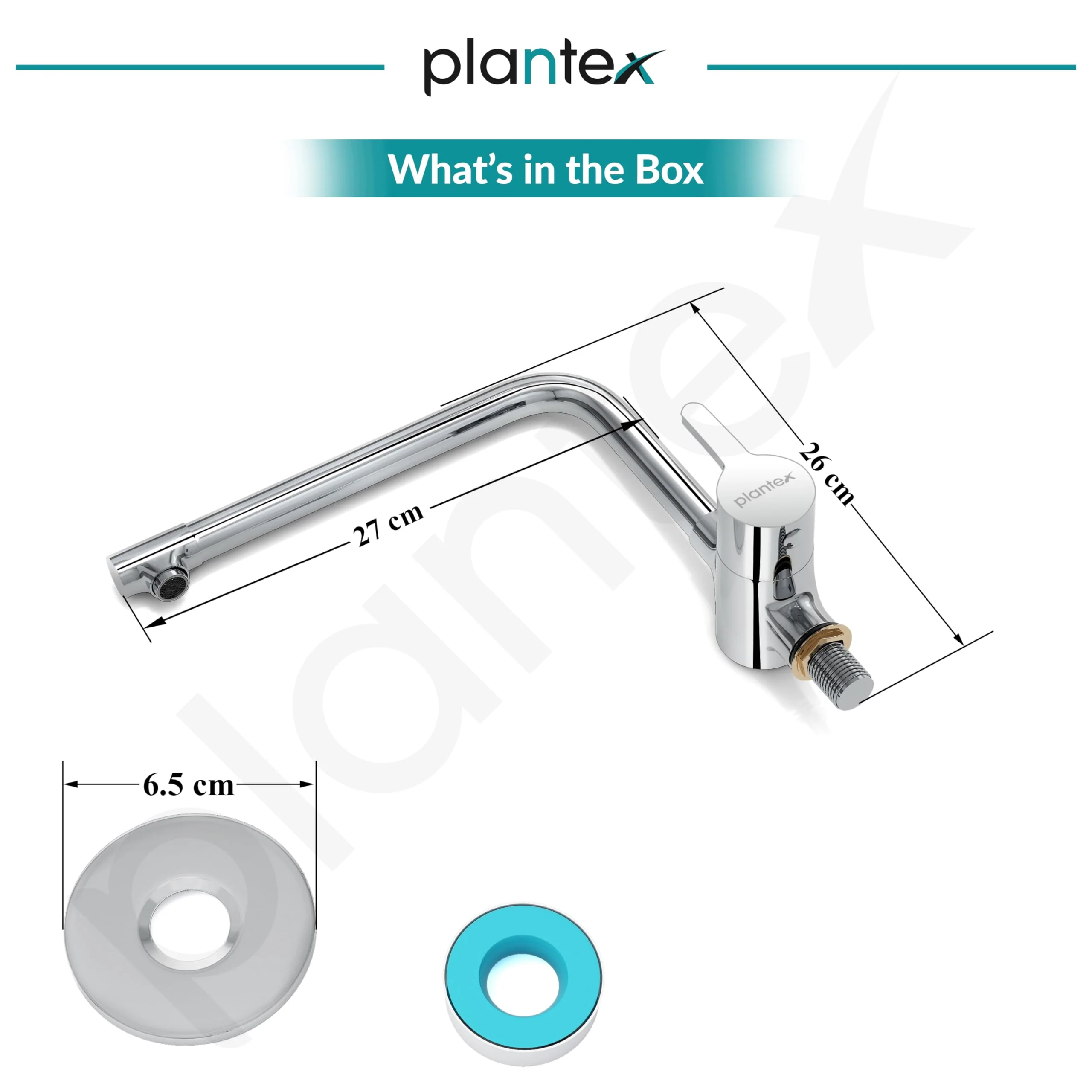 Plantex Pure Brass Sink Tap for Kitchen Basin with 360° Swivel Spout/Kitchen Sink Tap/Faucet for Kitchen with Brass Wall Flange and Teflon Tape (ORE-1412-Chrome) - Image 3