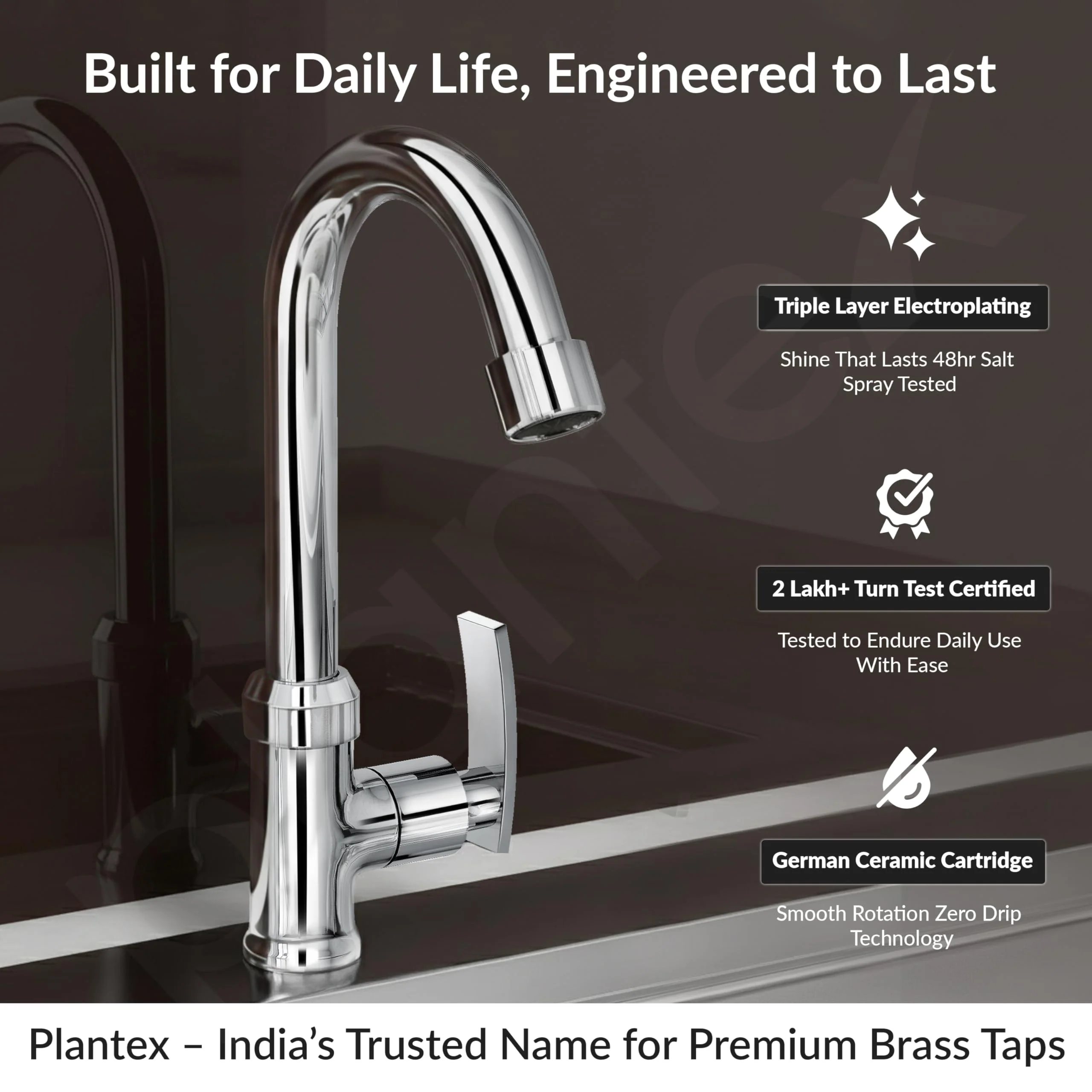 Plantex Pure Brass Sink Tap for Wash Basin with 360° Swivel Spout/Kitchen Sink Tap with Water Saving Aerator/Water Tap- 7 Year Warranty by Plantex (COL-1012-Chrome) - Image 2