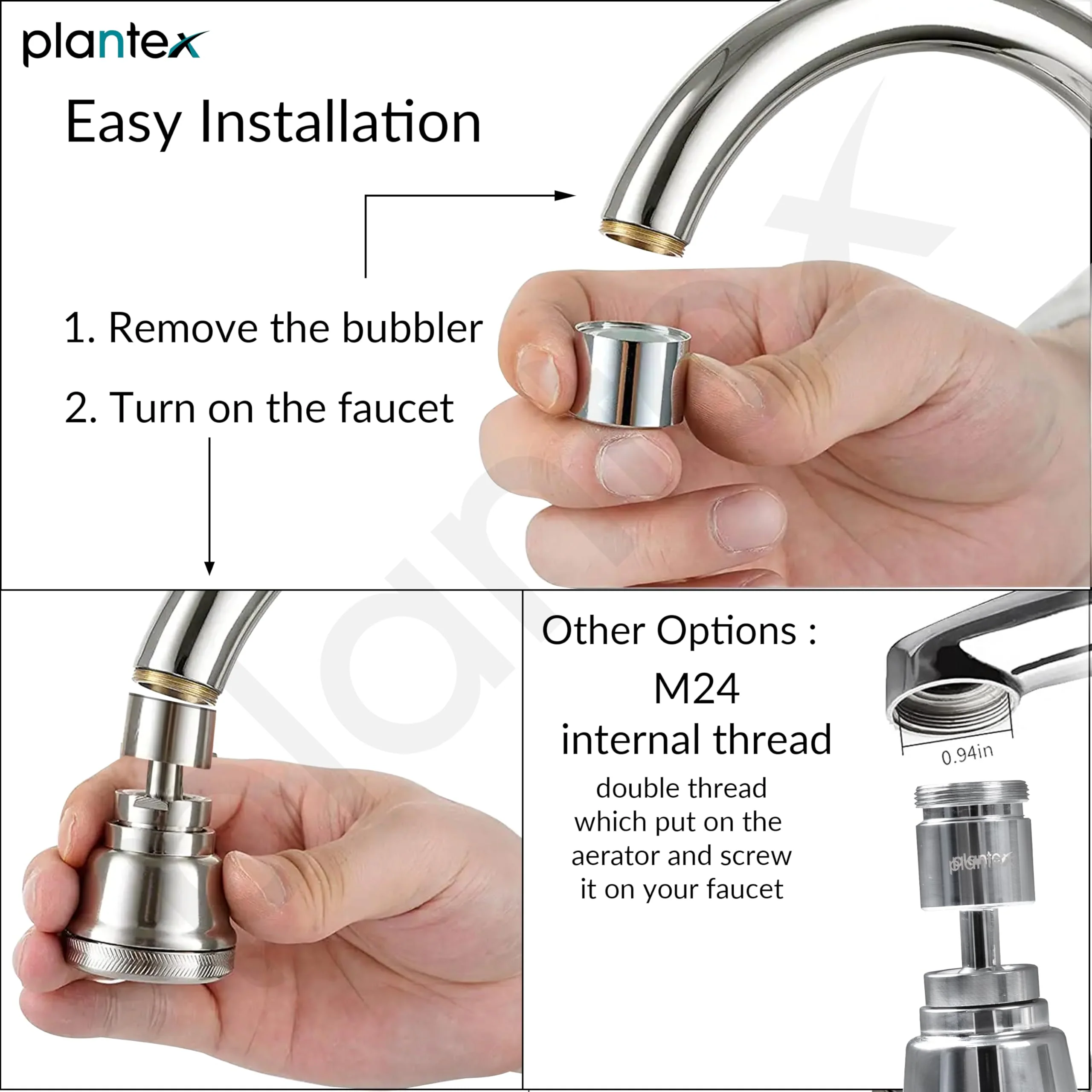 Plantex Pure Brass Tap Extension for Kitchen Sink/3 Anti-Splash Modes/Upto 80% Water Saving/Kitchen Tap Extender/Fits F22 and M24 mm Tap (XL-3012-Chrome) - Image 2