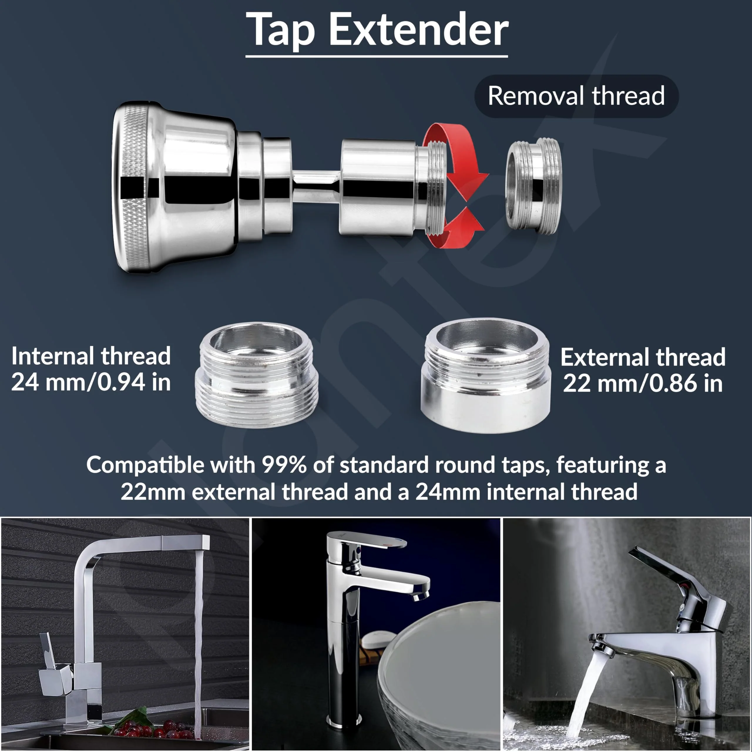 Plantex Pure Brass Tap Extension for Kitchen Sink/3 Anti-Splash Modes/Upto 80% Water Saving/Kitchen Tap Extender/Fits F22 and M24 mm Tap (XL-3012-Chrome) - Image 7