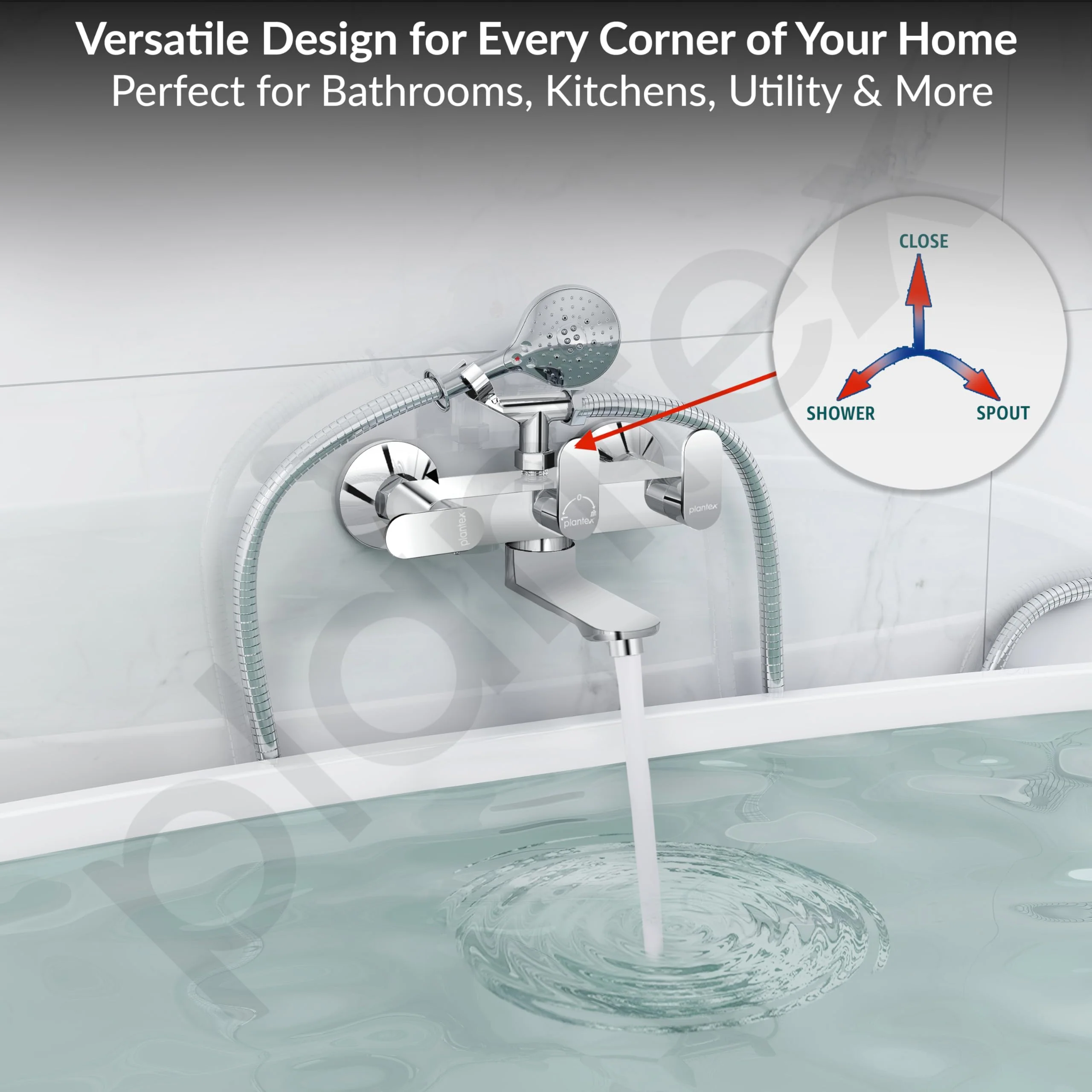 Plantex Pure Brass Telephonic Wall Mixer with Crutch Arranging of Hot & Cold Water/Mixer Tap for Bathroom with Water Saving Aerator and Brass Wall Flange -(Orn-217-Chrome) - Image 6
