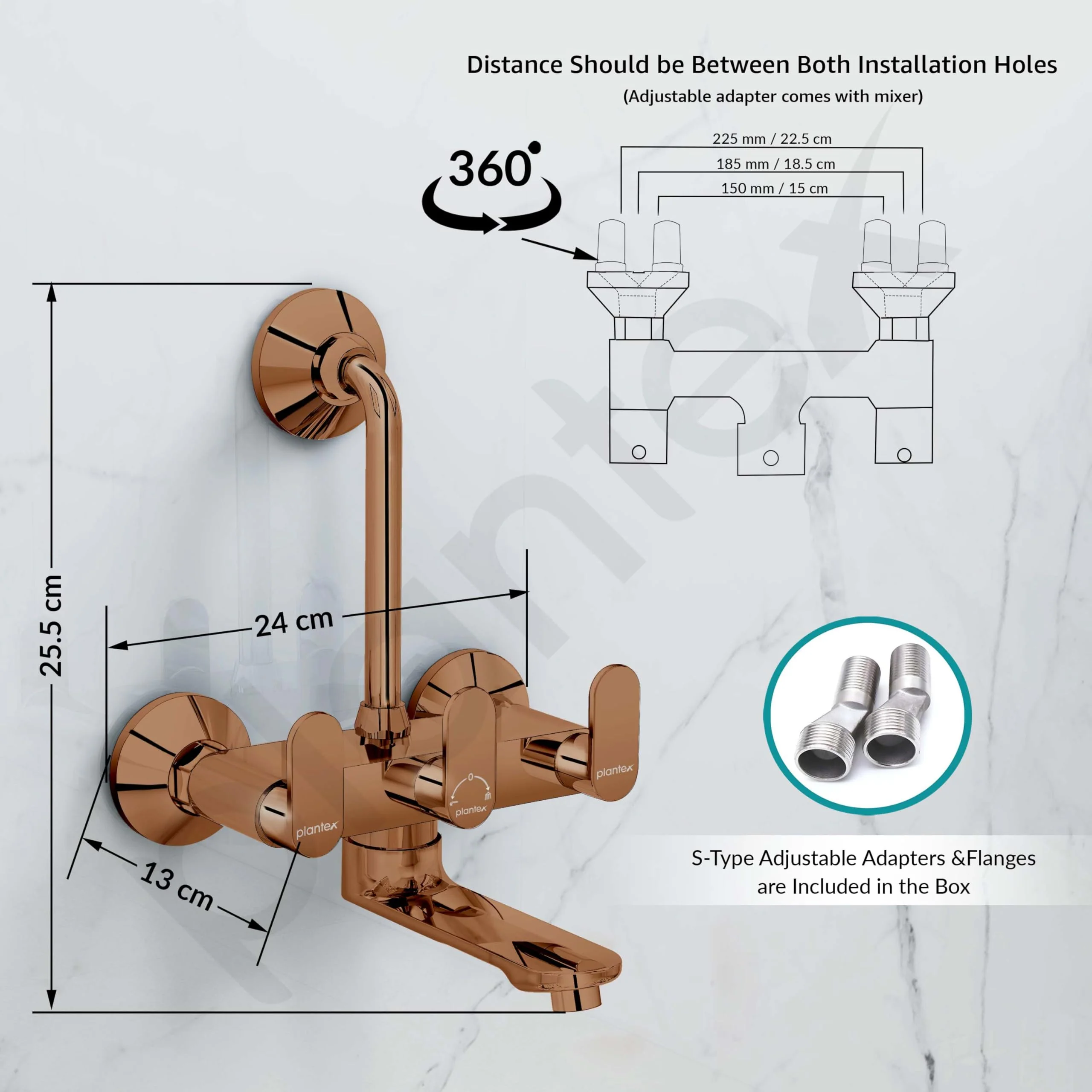 Plantex Pure Brass Wall Mixer for Bathroom 2 In1 with L-Bend Provison for Overhead Shower/Mixer Tap for Bathroom with Water Saving Aerator -7 Year Warranty by Plantex (Orn-218- Rose Gold) - Image 3