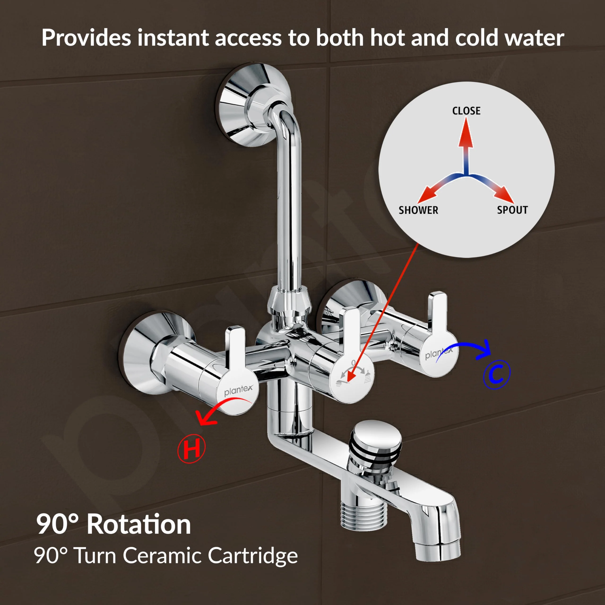 Plantex Brass Wall Mixer for Bathroom 3 in 1/L-Bend Connector for Overhead/Hand Shower/Spout Mixer Tap/Mixture Tap for Bathroom with 7-Year Manufacturer's Warranty-(Flo-819 Chrome) - Image 6