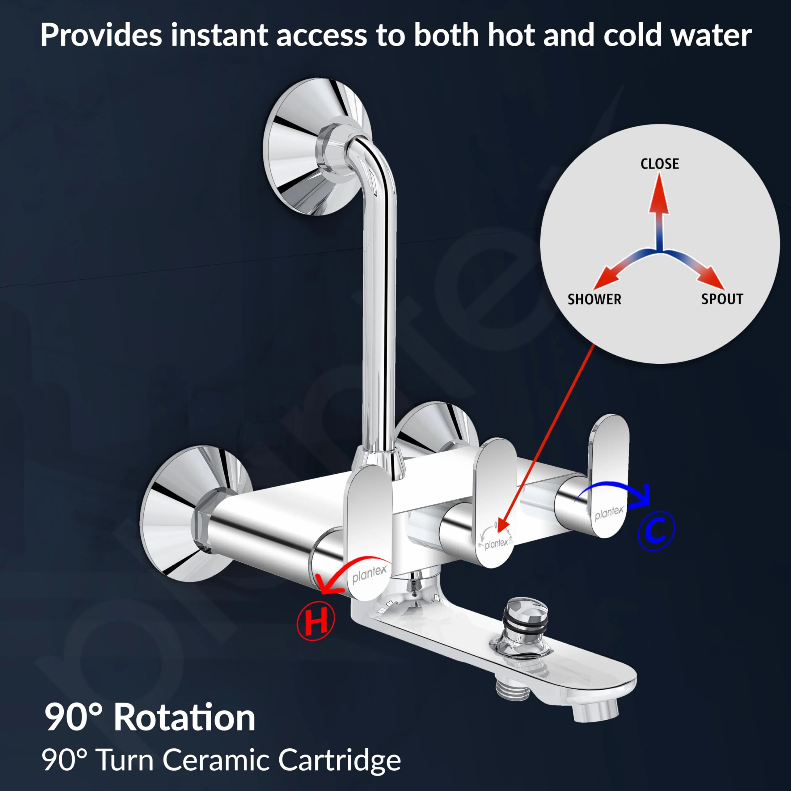 Plantex Pure Brass Wall Mixer for Bathroom 3 in 1 with L-Bend Provision for Overhead and Hand Shower with Water Saving Nozzle/ 7 Year Warranty by Plantex (ORN-219- Mirror-Chrome) - Image 6
