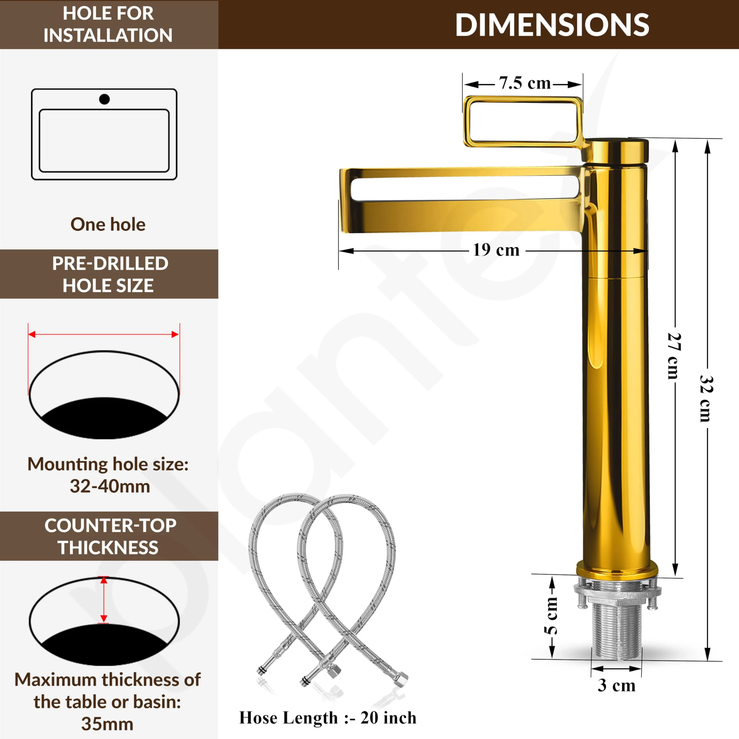 Plantex Pure Brass Wash Basin Mixer Tap Hot and Cold/Pillar Tap for Wash Basin-Deck Mount -(7881-Gold) - Image 5