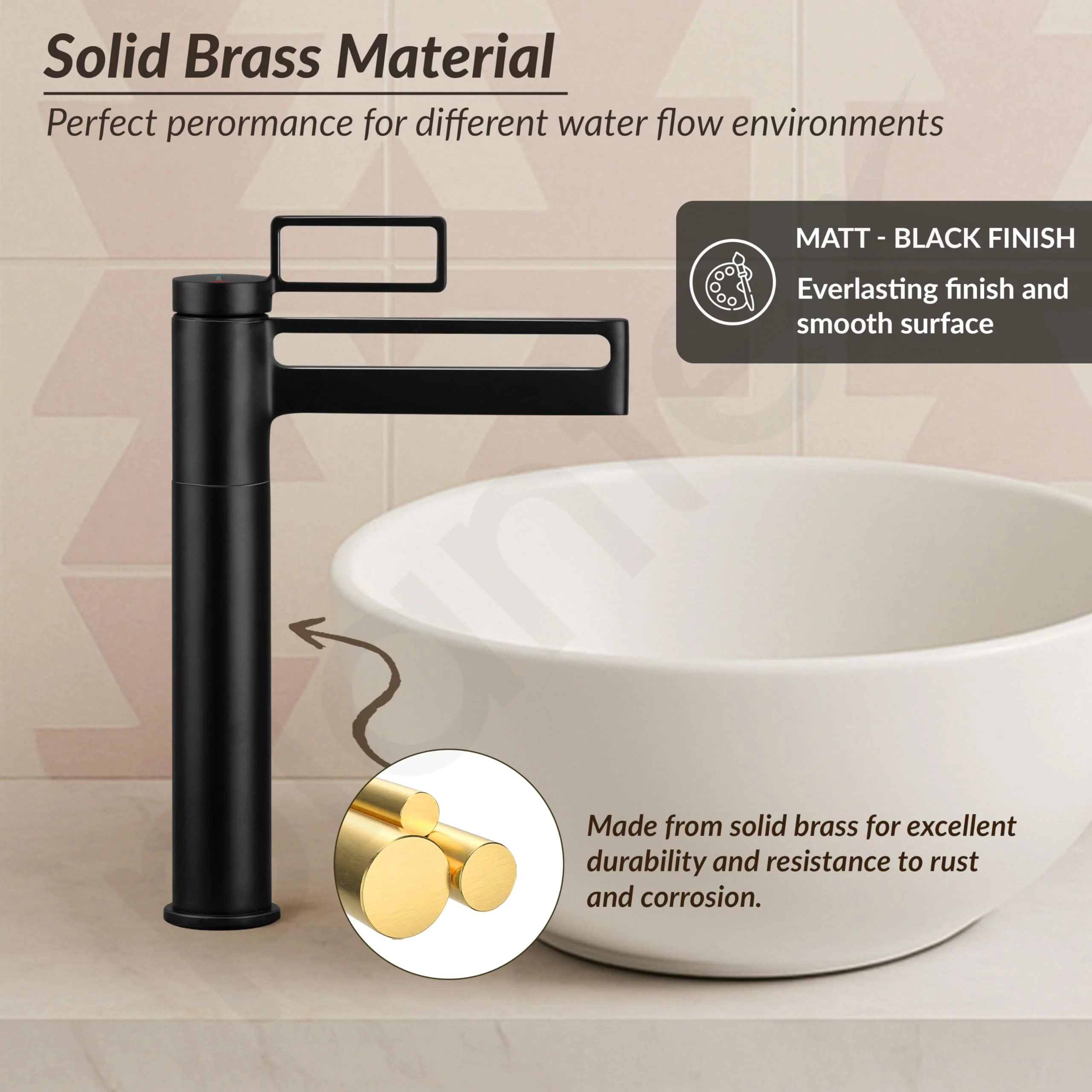 Plantex Pure Brass Wash Basin Tap/Pillar Cocke for Basin/Faucet for Wash Basin-(7881-Matt Black) - Image 2