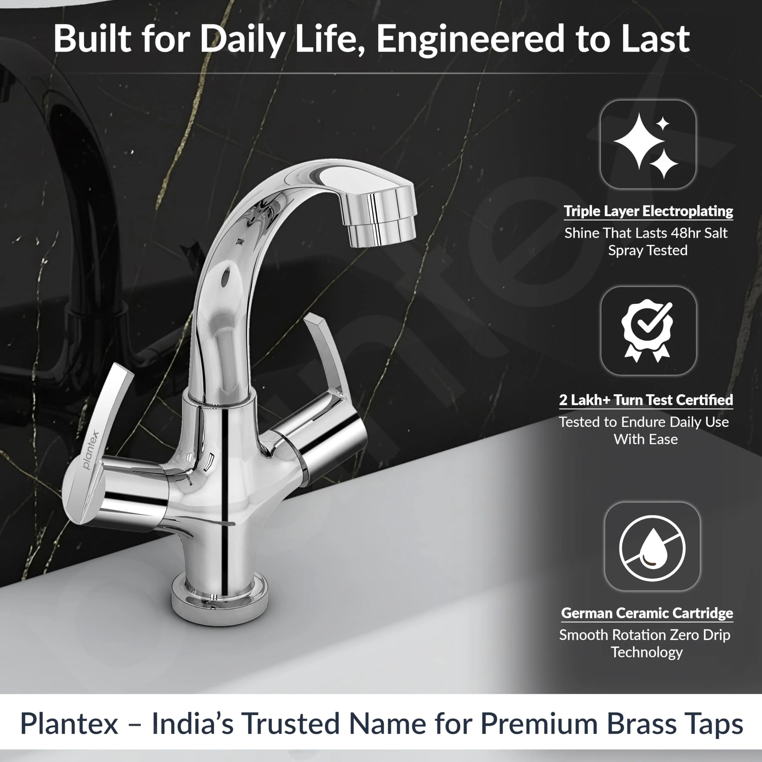 Plantex Pure Brass Wash Basin Tap/Sink Mixer Tap Hot and Cold/Pillar Spout for Wash Basin/Kitchen Mixer Tap-7 Year Warranty (Chrome) - Image 2