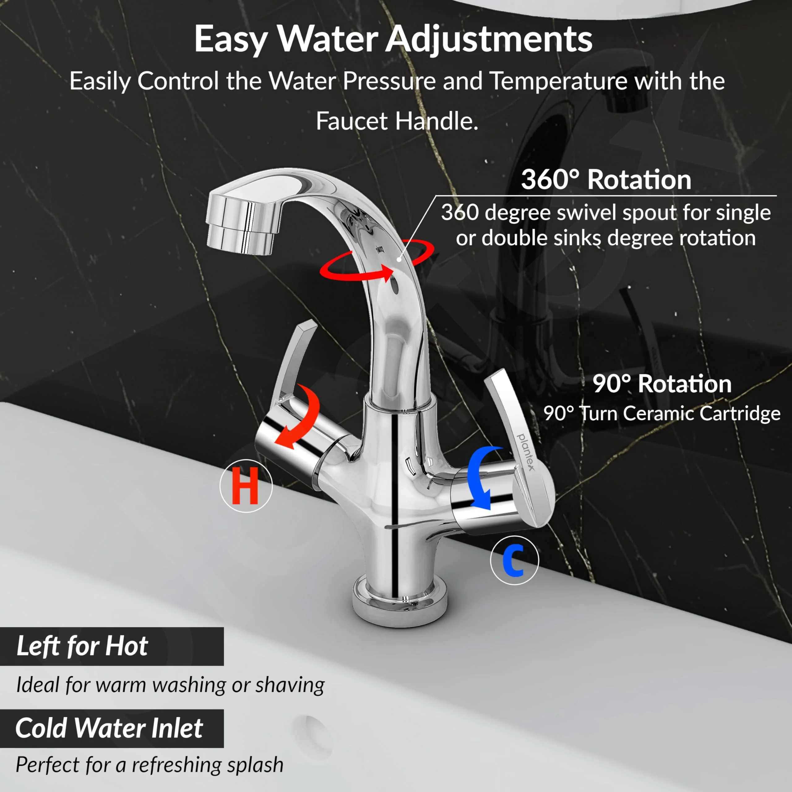 Plantex Pure Brass Wash Basin Tap/Sink Mixer Tap Hot and Cold/Pillar Spout for Wash Basin/Kitchen Mixer Tap-7 Year Warranty (Chrome) - Image 6