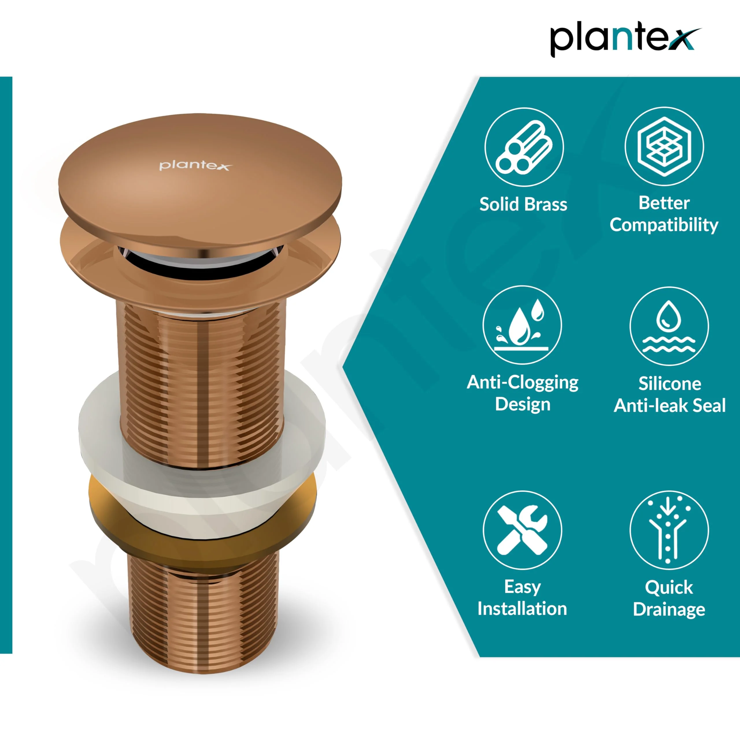 Plantex Pure Brass Waste Coupling for Wash Basin /5 inch Coupling Out let System Full Thread Sink Waste Coupling (Rose Gold - Pack of 1) - Image 6