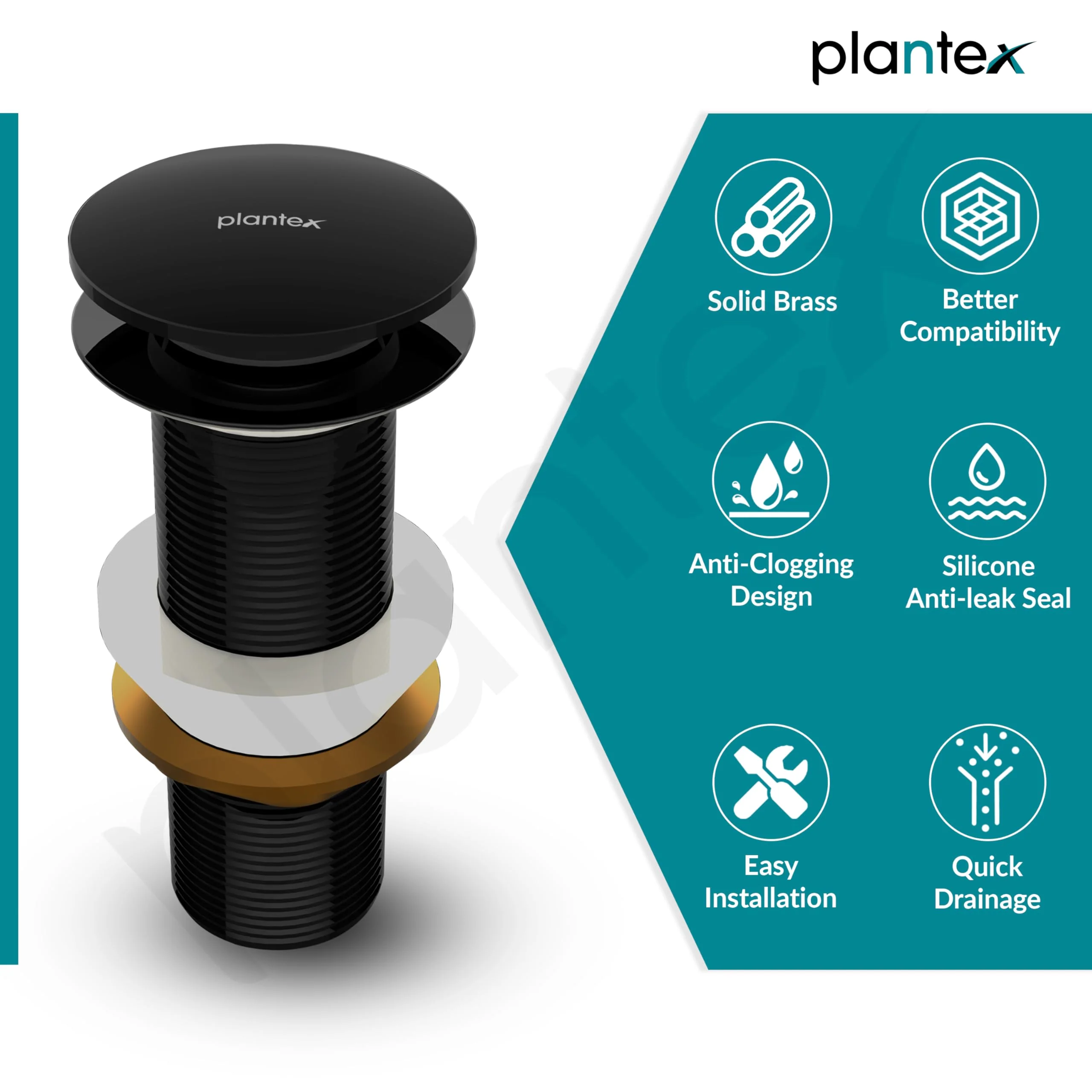 Plantex Pure Brass Waste Coupling for Wash Basin/5 inch Drain Out let System Full Thread Pop up Waste Coupling for Wash Basin (Glossy Black - Pack of 1) - Image 6