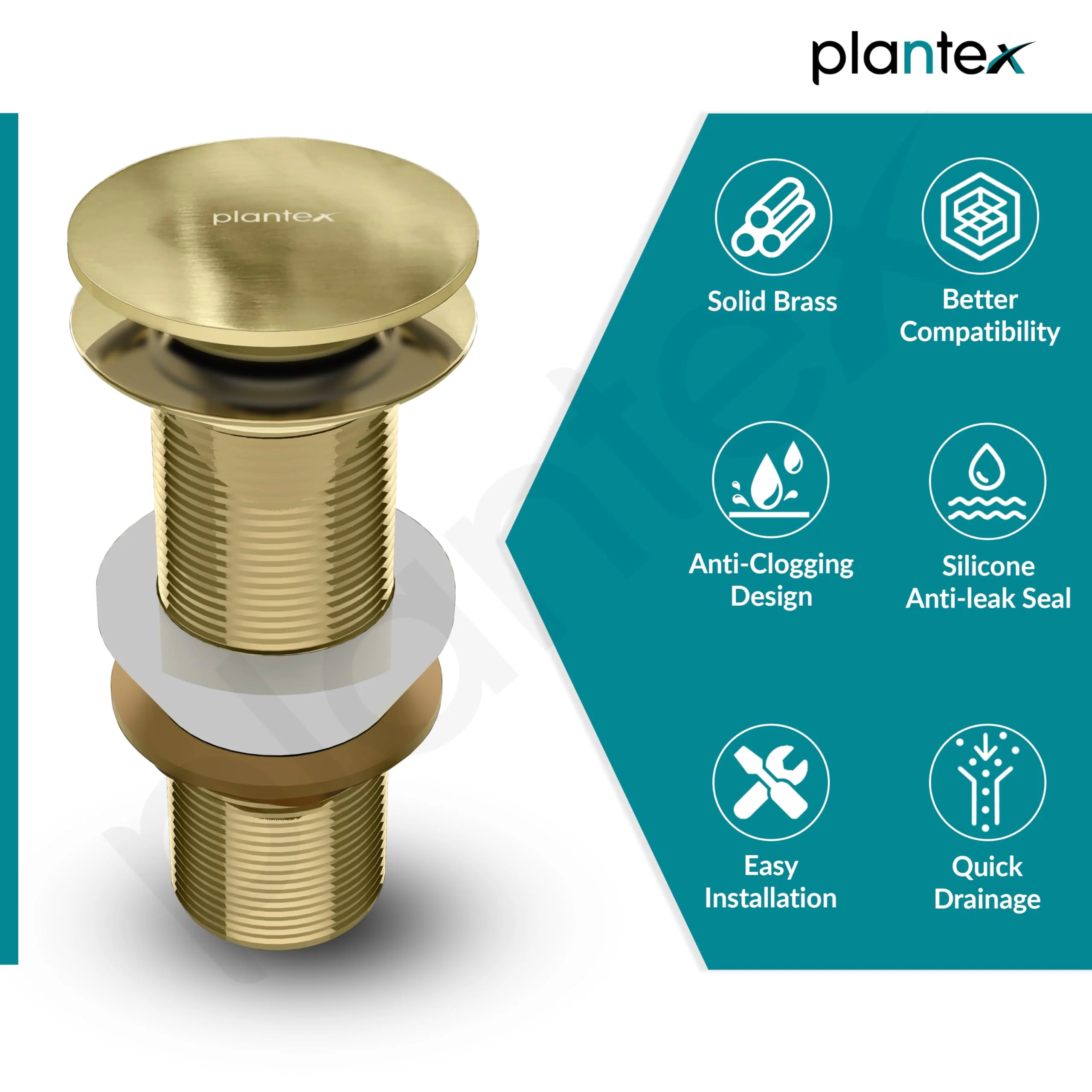 Plantex Pure Brass Waste Coupling for Wash Basin/5 inch Drain Out let System Full Thread Sink Waste Coupling - Pack of 1 (Matt Gold) - Image 6
