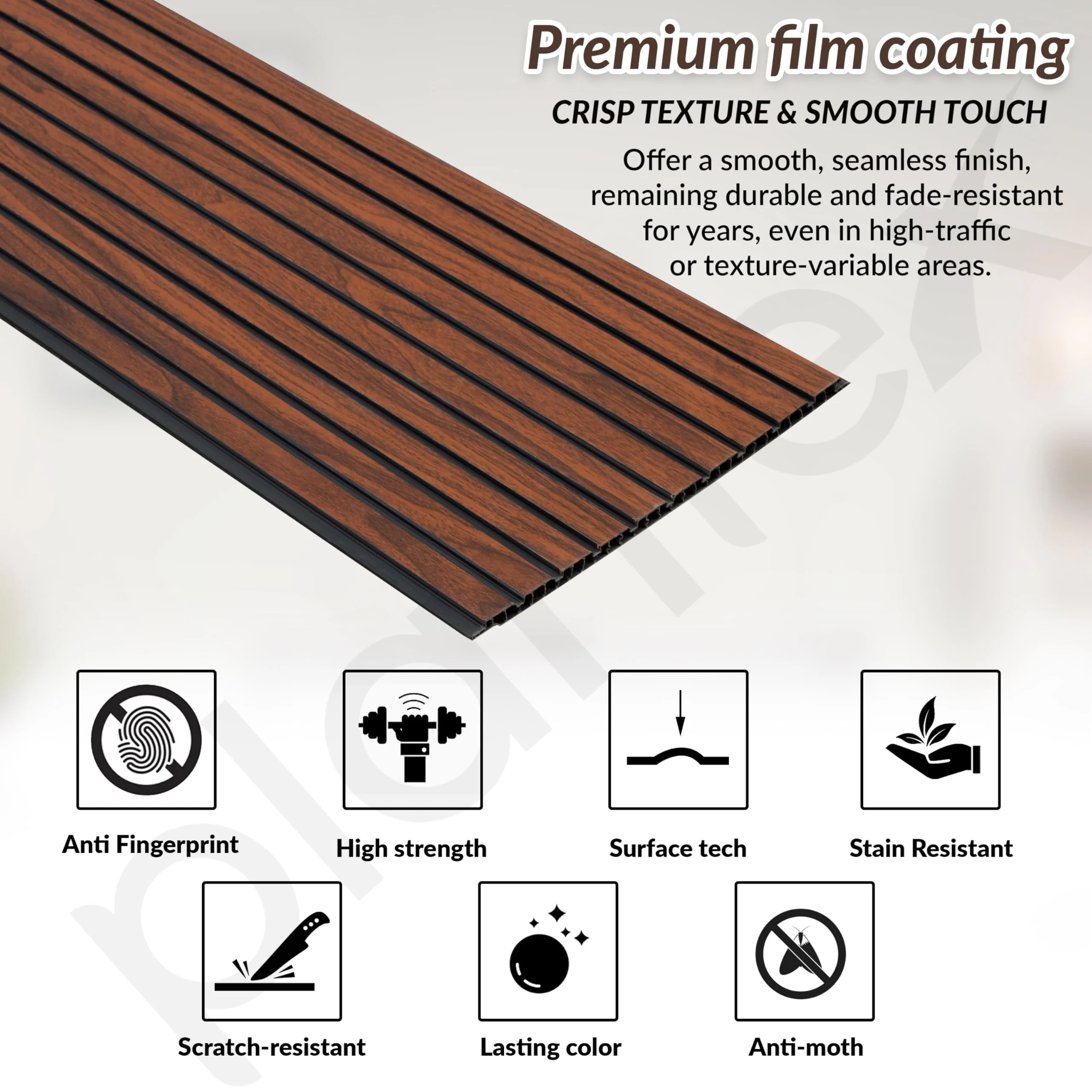 Plantex PVC Wall Panel/Louvers Panel for Wall/3d Wall Panel for Interior Walls Décor/Eco-Friendly Fluted Panel for Wall - Pack of 5 (Teak Brown-12 Inch x 10 Ft) - Image 3