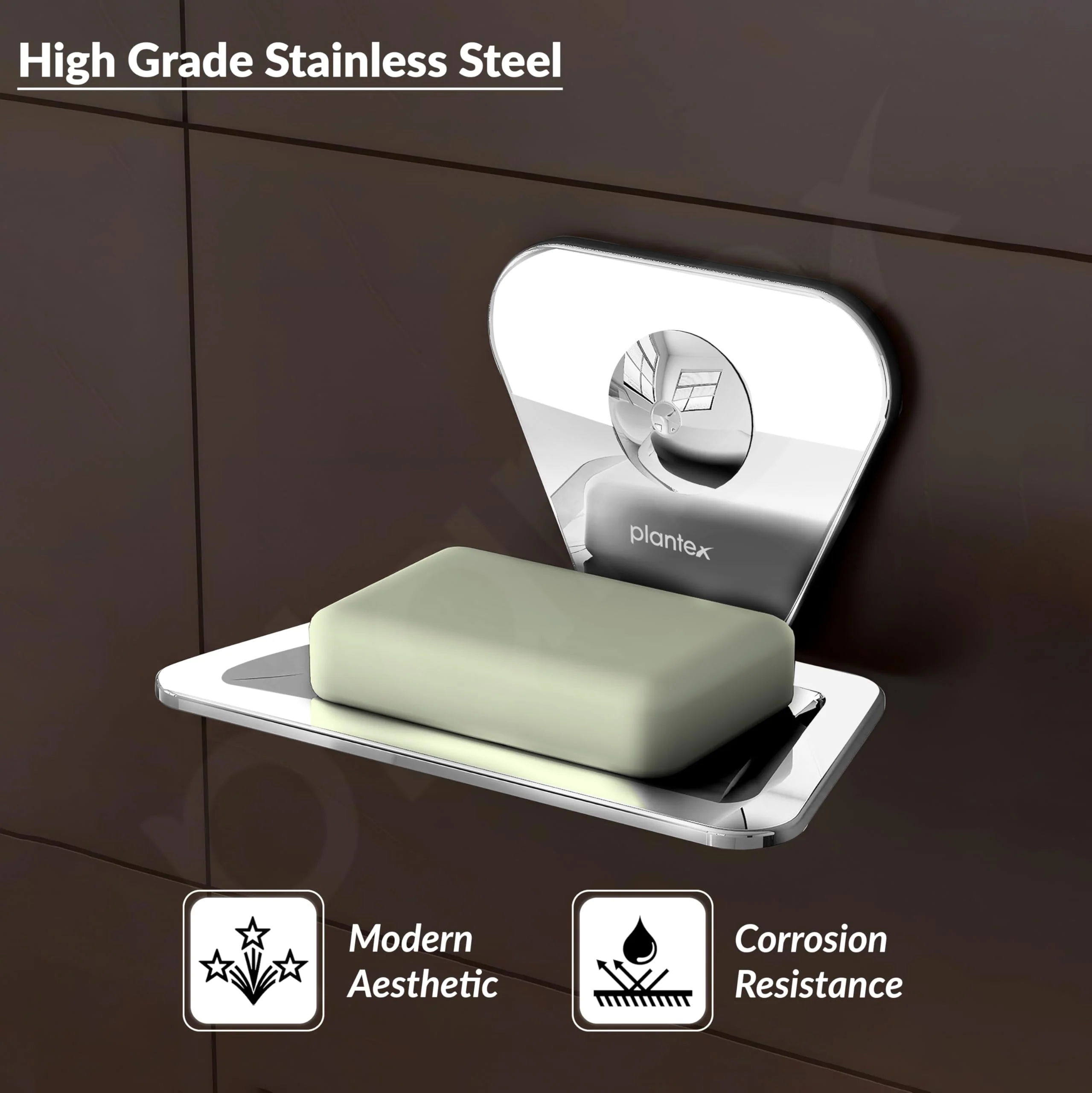 Plantex Pyramid Stainless Steel Soap Dish/Soap Stand/Bathroom Soap Holder/Soap Case Bathroom Accessories (Chrome) - Image 3