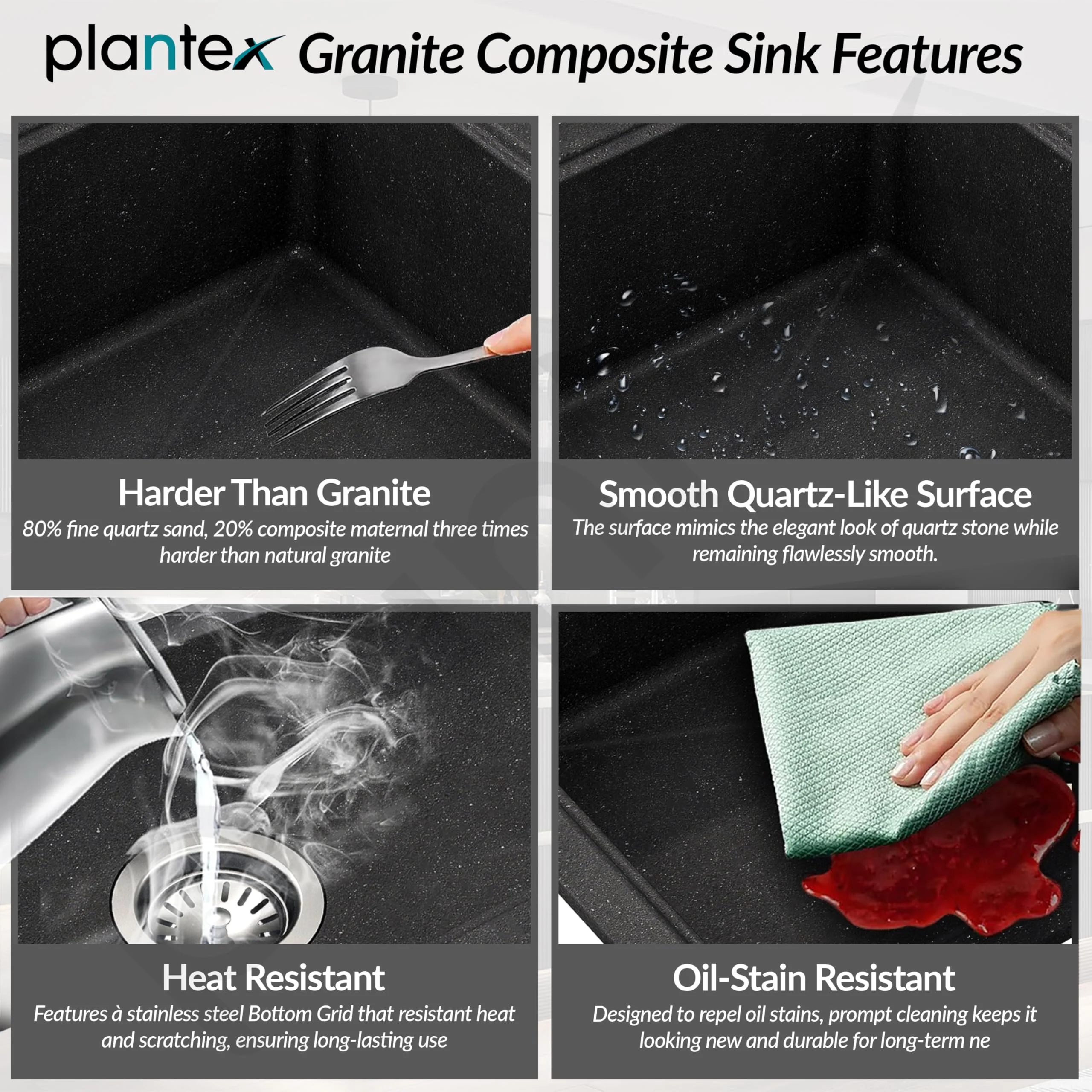 Plantex Quartz Acrylic Kitchen Sink/Undermount Sink for Kitchen with 10 Years Warranty by Plantex/Metalic Single Bowl Kitchen Sinks with Coupling (Siapan 32x20 Inches) - Image 3