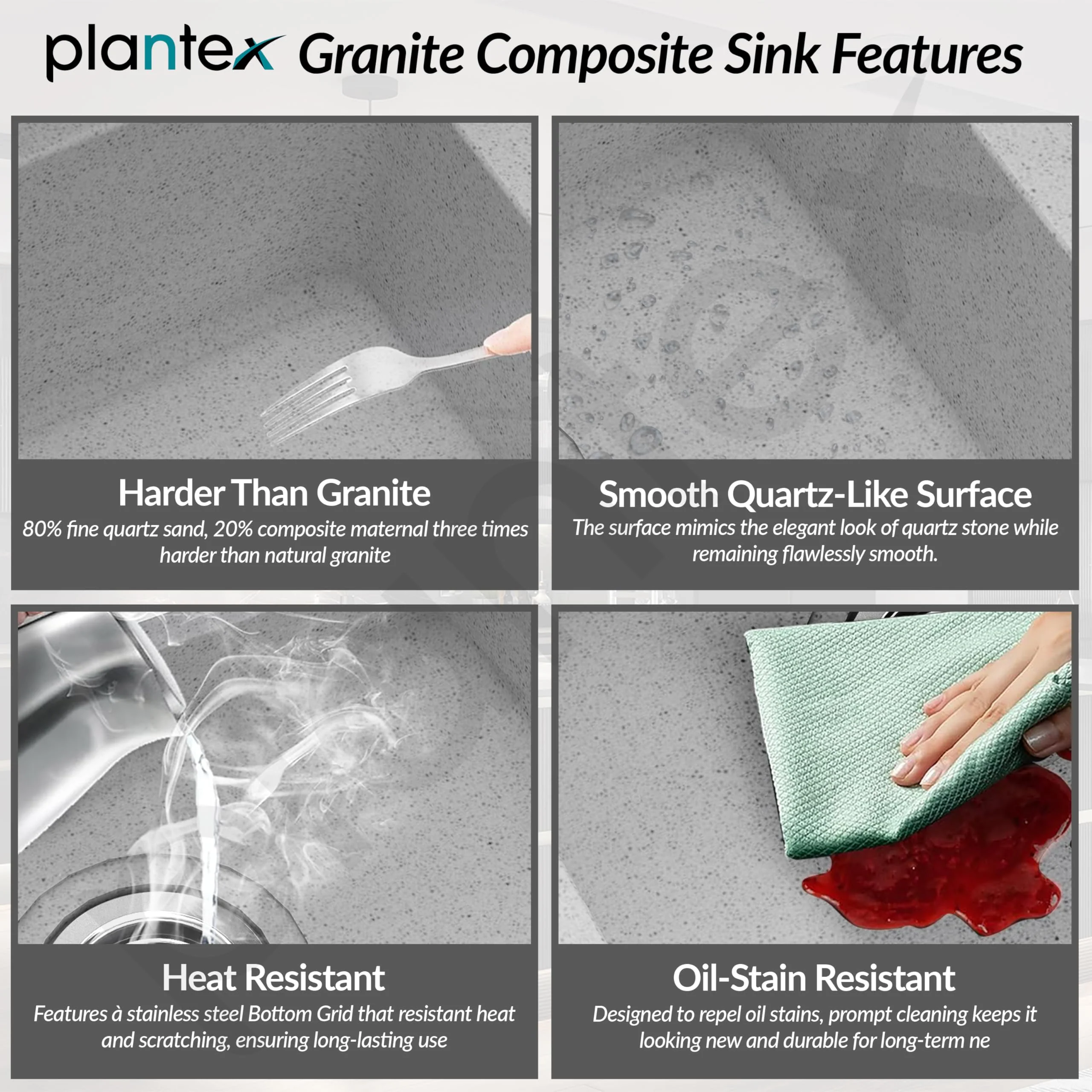 Plantex Quartz Acrylic Kitchen Sink with 10 Years Warranty by Plantex/Undermount Sink for Kitchen/Granite Single Bowl Kitchen Sinks with Coupling (Brun-24x18 Inches) - Image 3