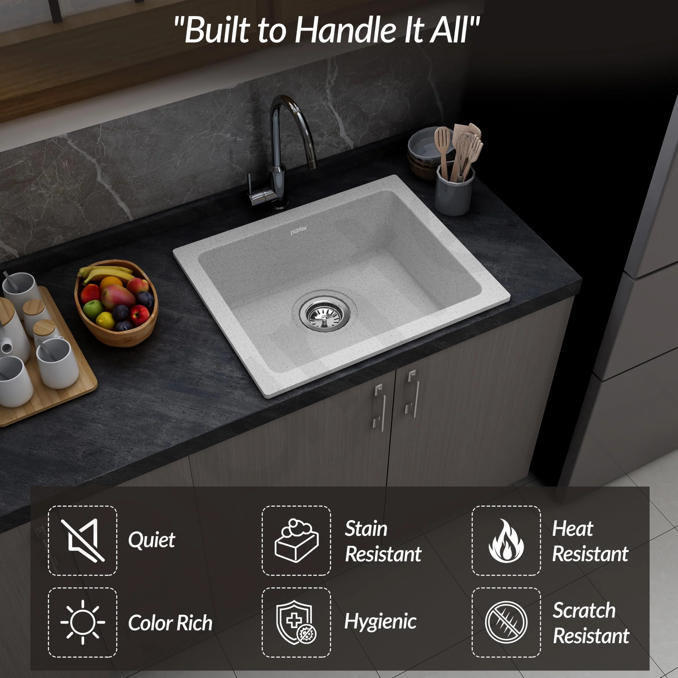 Plantex Quartz Acrylic Kitchen Sink with 10 Years Warranty by Plantex/Undermount Sink for Kitchen/Granite Single Bowl Kitchen Sinks with Coupling (Brun-24x18 Inches) - Image 7