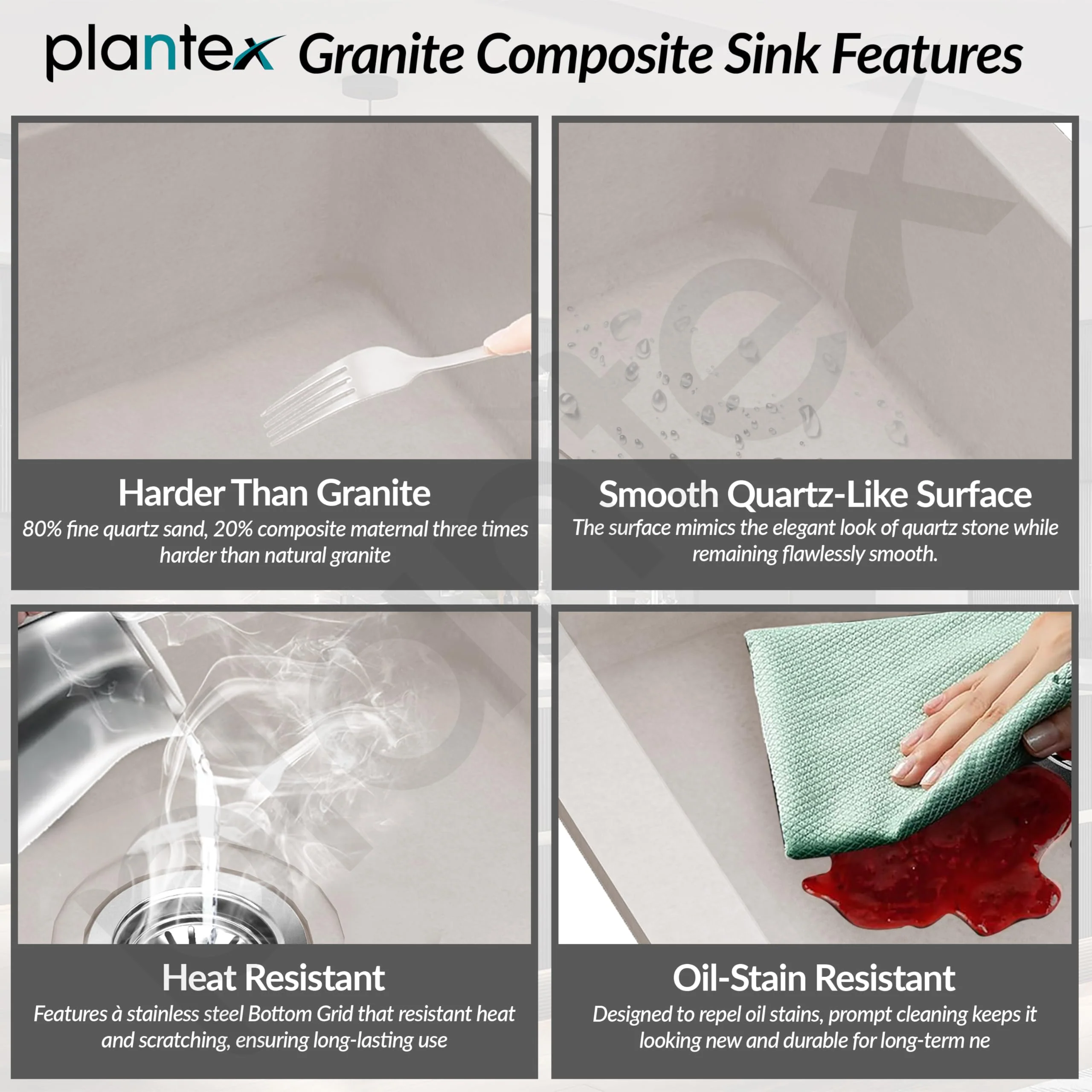Plantex Quartz Acrylic Kitchen Sink with 10 Years Warranty by Plantex/Undermount Sink for Kitchen/Granite Single Bowl Kitchen Sinks with Coupling (Rayon-24x18 Inches) - Image 3