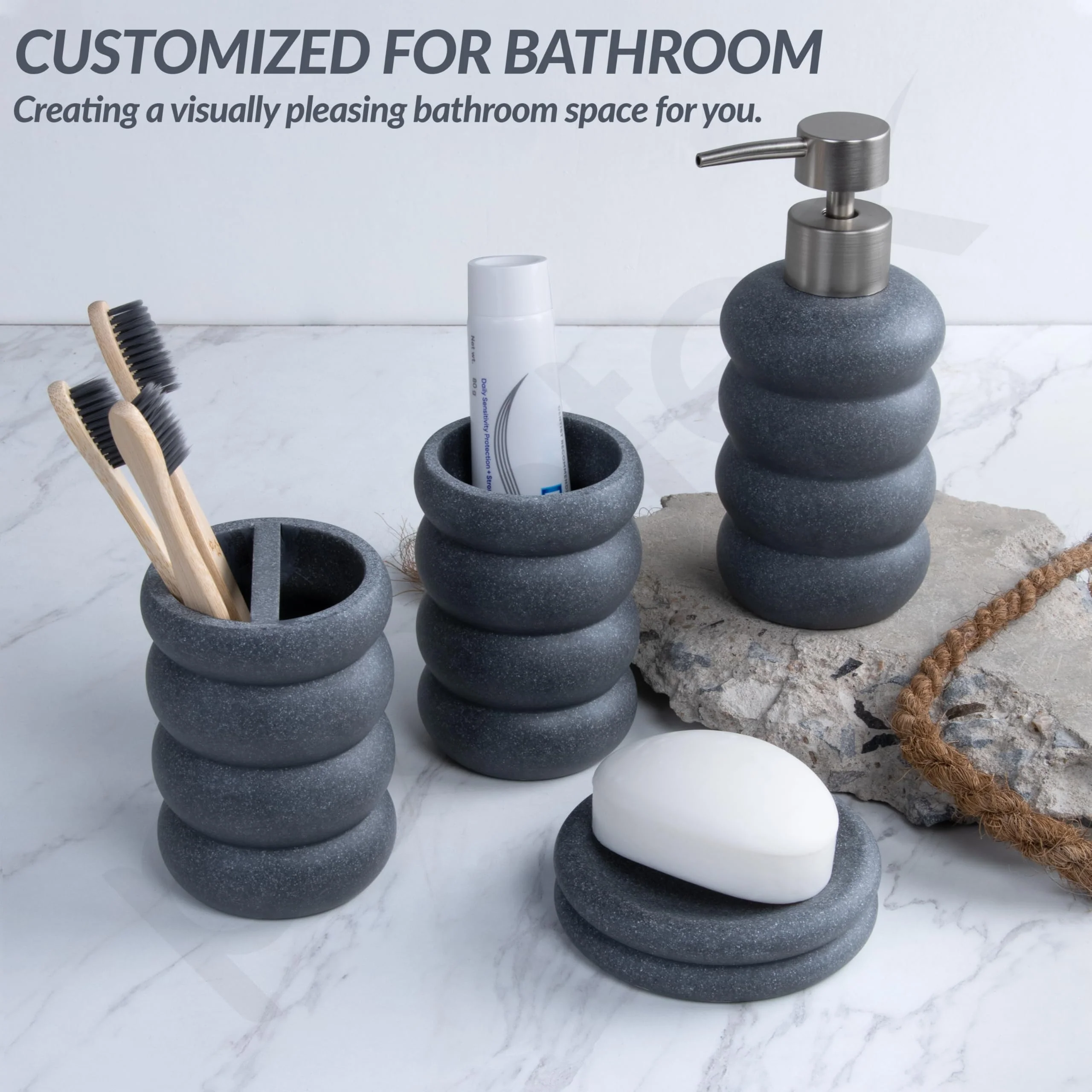 Plantex Resin Bathroom Accessories Set/Soap Holder for Bathroom/Toothbrush Holder/Tumbler Holder/LiquidsSoap Dispenser - 4 Piece(Grey, XY-PS-001) - Image 5
