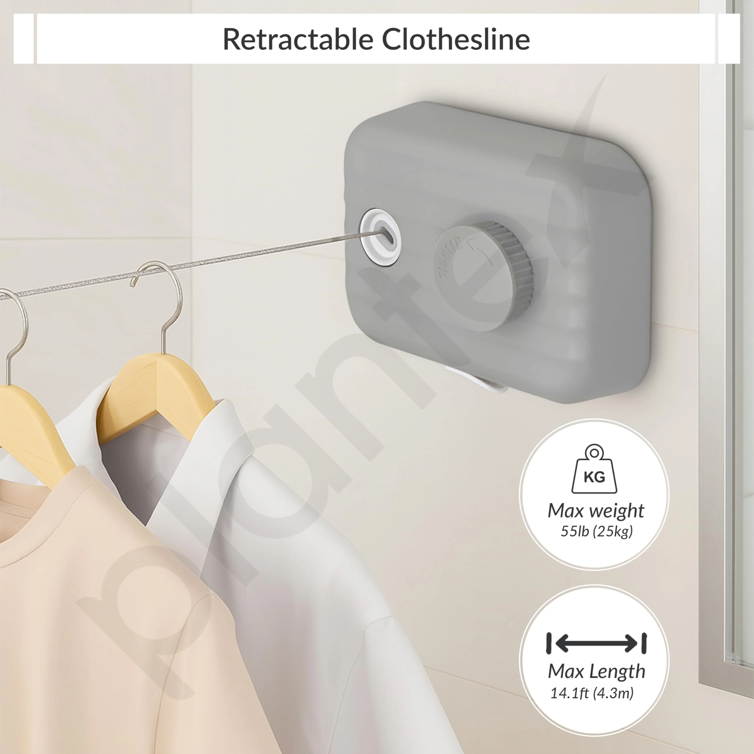 Plantex Retractable Single Row Clothesline/Indoor - Outdoor Clothesline/Lockable Cloths Line - Approx 4.1 Meter (13.45 ft.) - (25 kg Capacity) (Grey) - Image 4