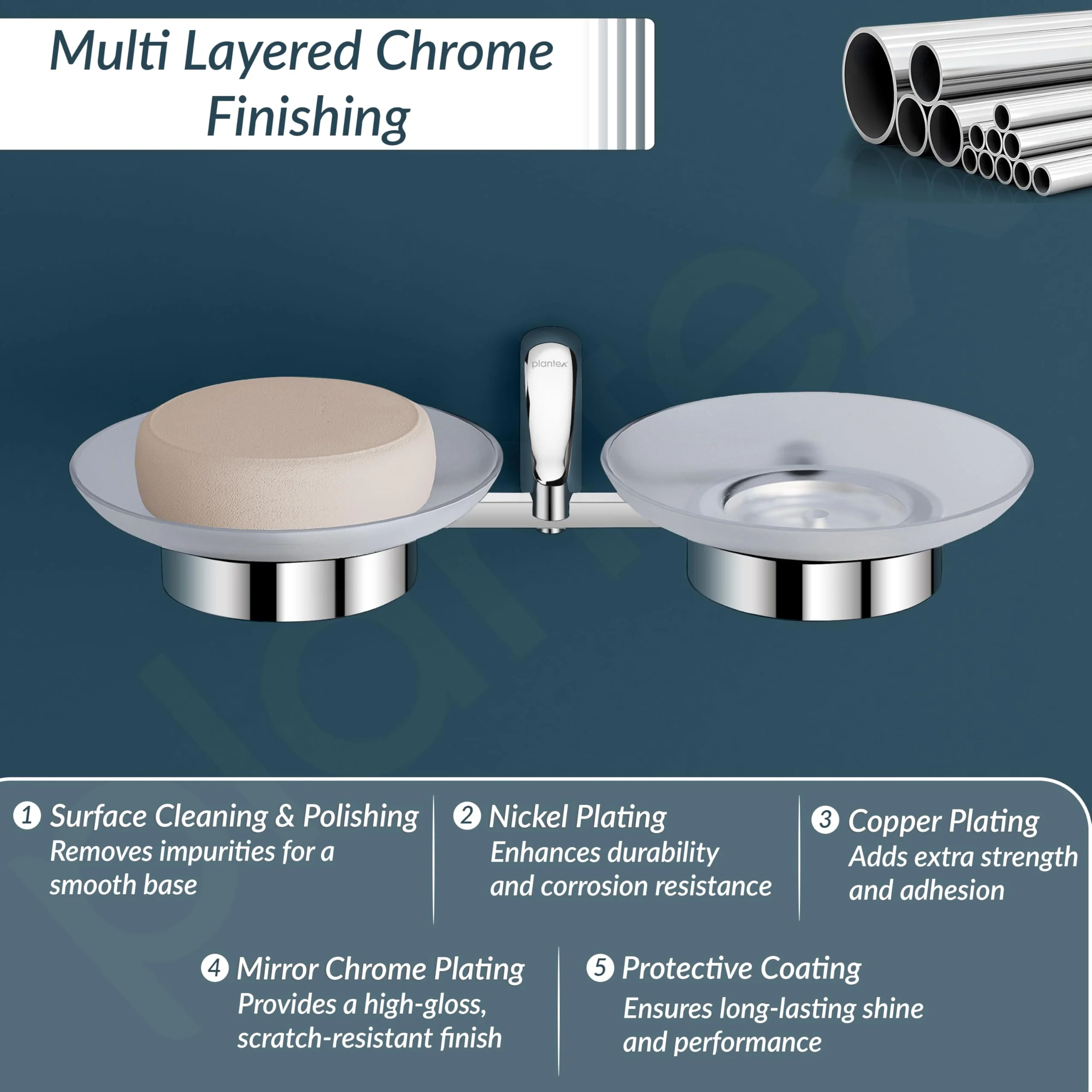 Plantex Rich Brass Unique Dual Soap Dish for Bathroom/Wall Mounted Soap Holder/Soap Stand/Bathroom Accessories (Chrome) - Image 4