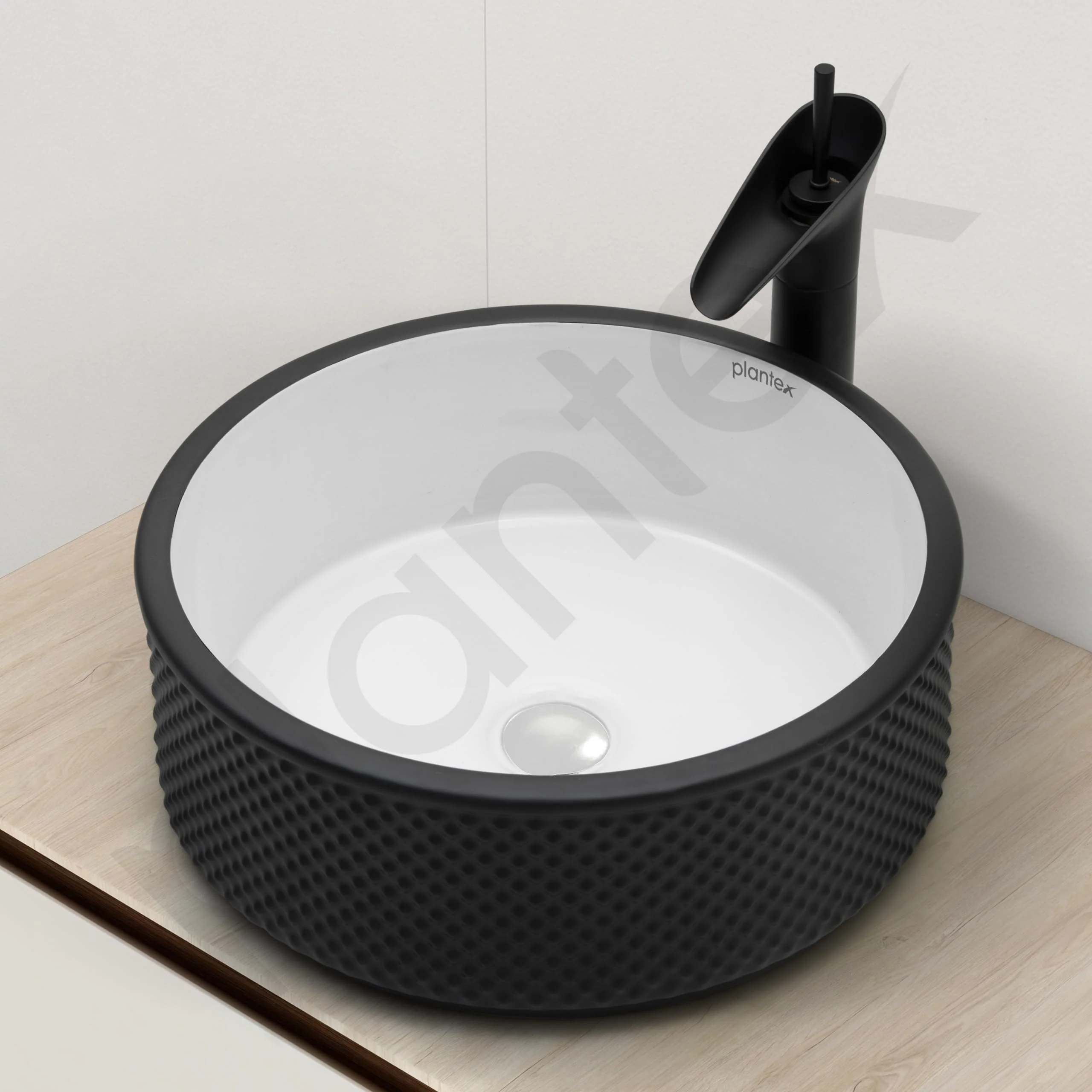 Plantex Round Ceramic Table Top Wash Basin/Designer Counertop Washbasin/Vessel Sink for Bathroom/Home/Restaurant (White & Black-17 x 17 x 6 Inch) - Image 6