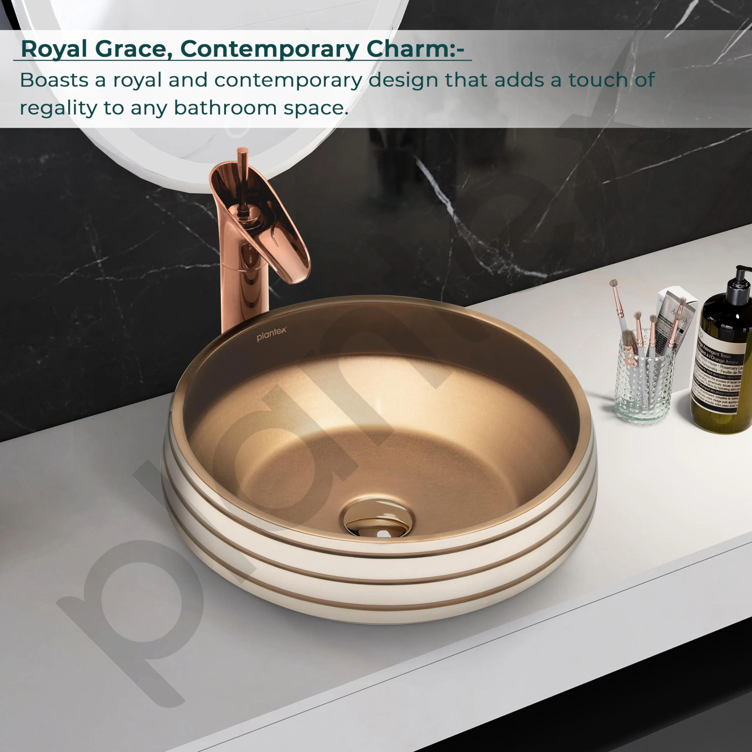 Plantex Round Wash Basin for Bathroom/Ceramic Tabletop Washbasin/Basin for Bathroom Indo-European Collection (16 x 16 x 7 Inch) - Image 5