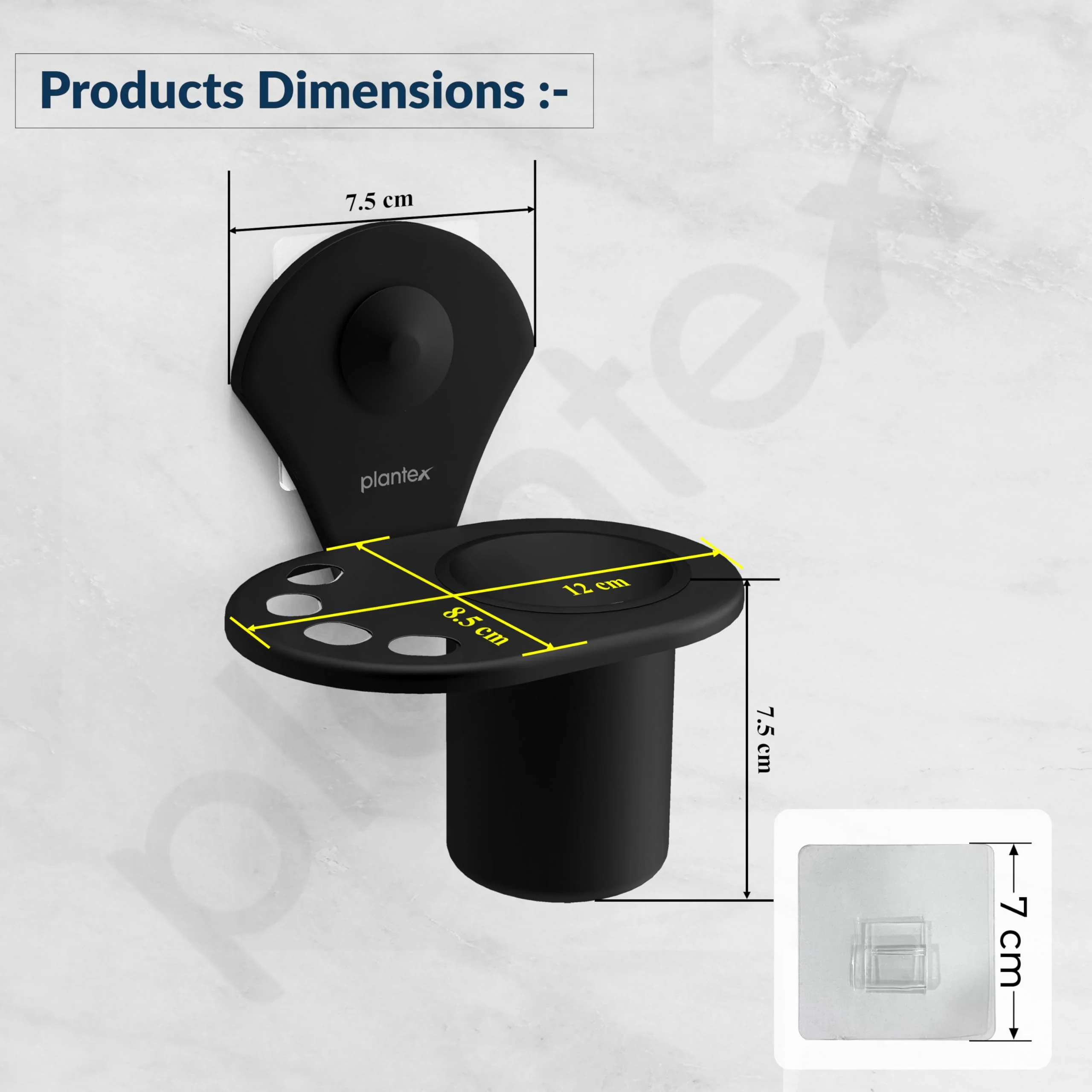 Plantex Royal Self Adhesive Stainless Steel Tooth Brush Holder/Tumbler Holder/Bathroom Accessories (Black, Powder Coated) - Image 4