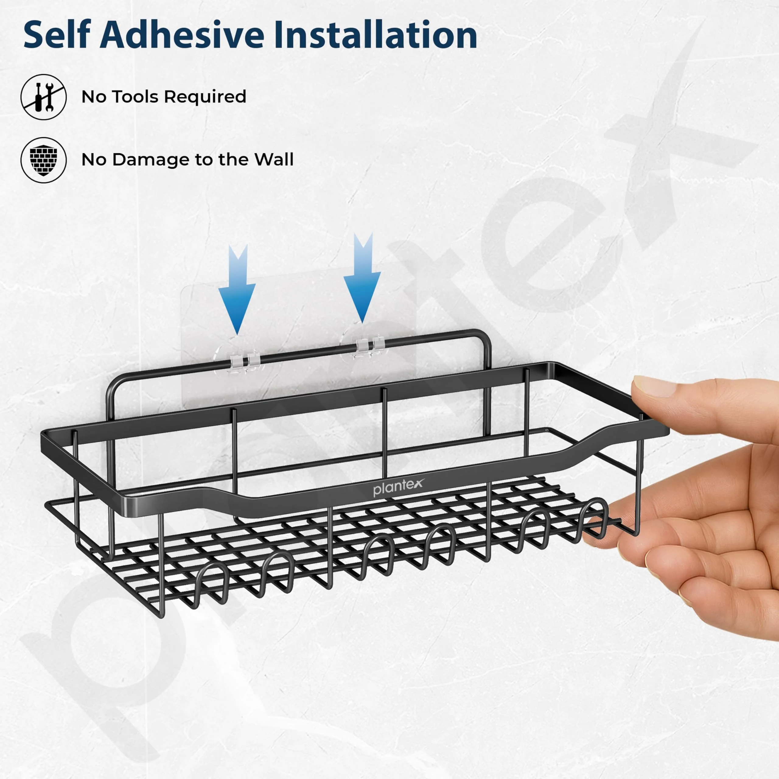 Plantex Self Adhesive Bathroom Shelf/Wall Mounted Bathroom Shelves & Accessories/Organizer for Kitchen/Drill Free Racks-Stands-Holders/GI Steel Shelf for Wall-Pack of 2-(Black) - Image 4