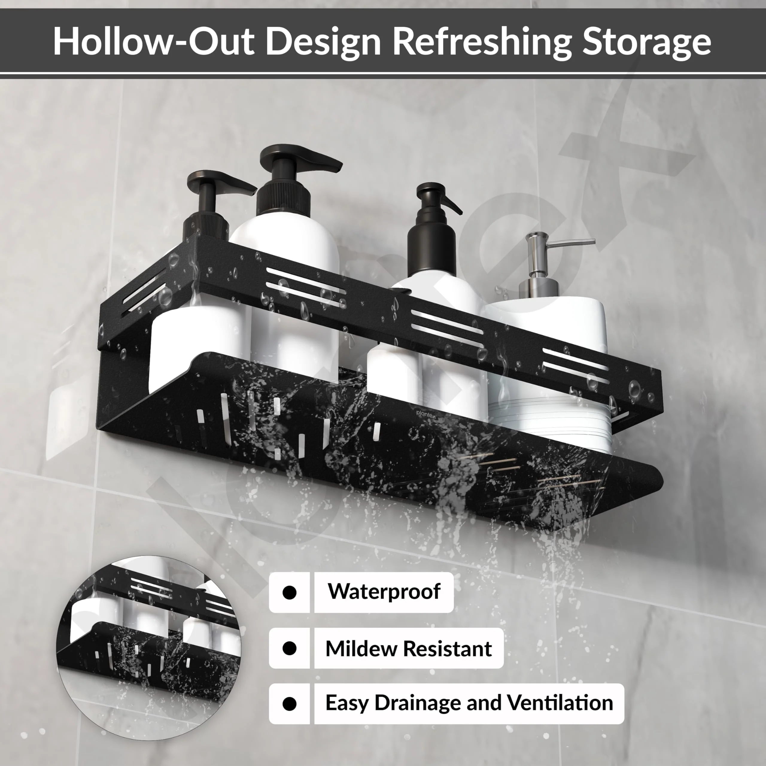Plantex Self Adhesive Shelf for Bathroom/Stainless Steel Wall Shelf for Kitchen/No Drill Wall Shelves- Pack of 2 (12 x 4 Inch - Black) - Image 5