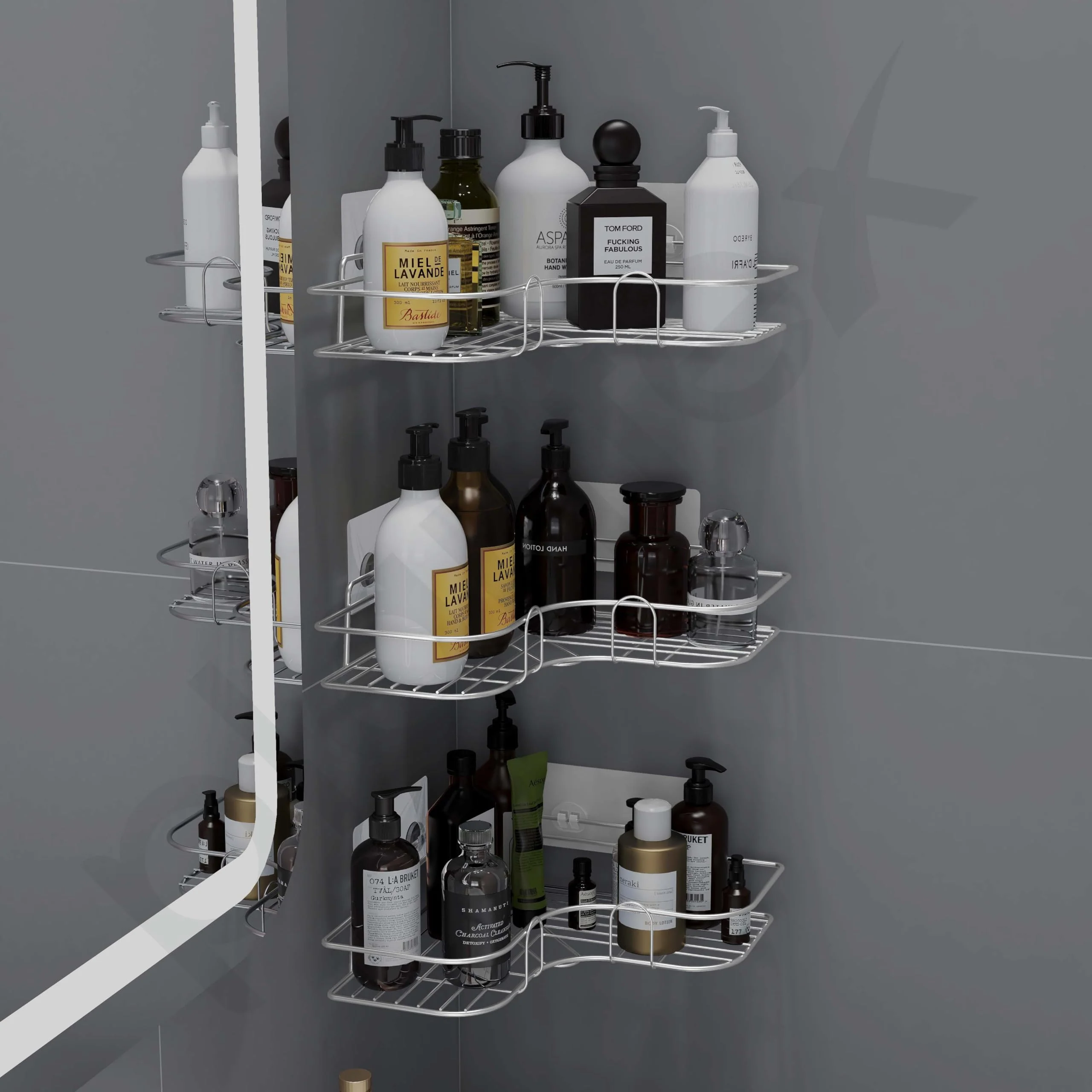 Plantex Self Adhesive Stainless Steel Bathroom Shelf for Wall/No Drill Corner Shelves for Bathroom Organiser/Wall Mounted Shelves Without Drill/Corner Shelf & Rack for Kitchen-(Chrome, Pack of 3) - Image 6